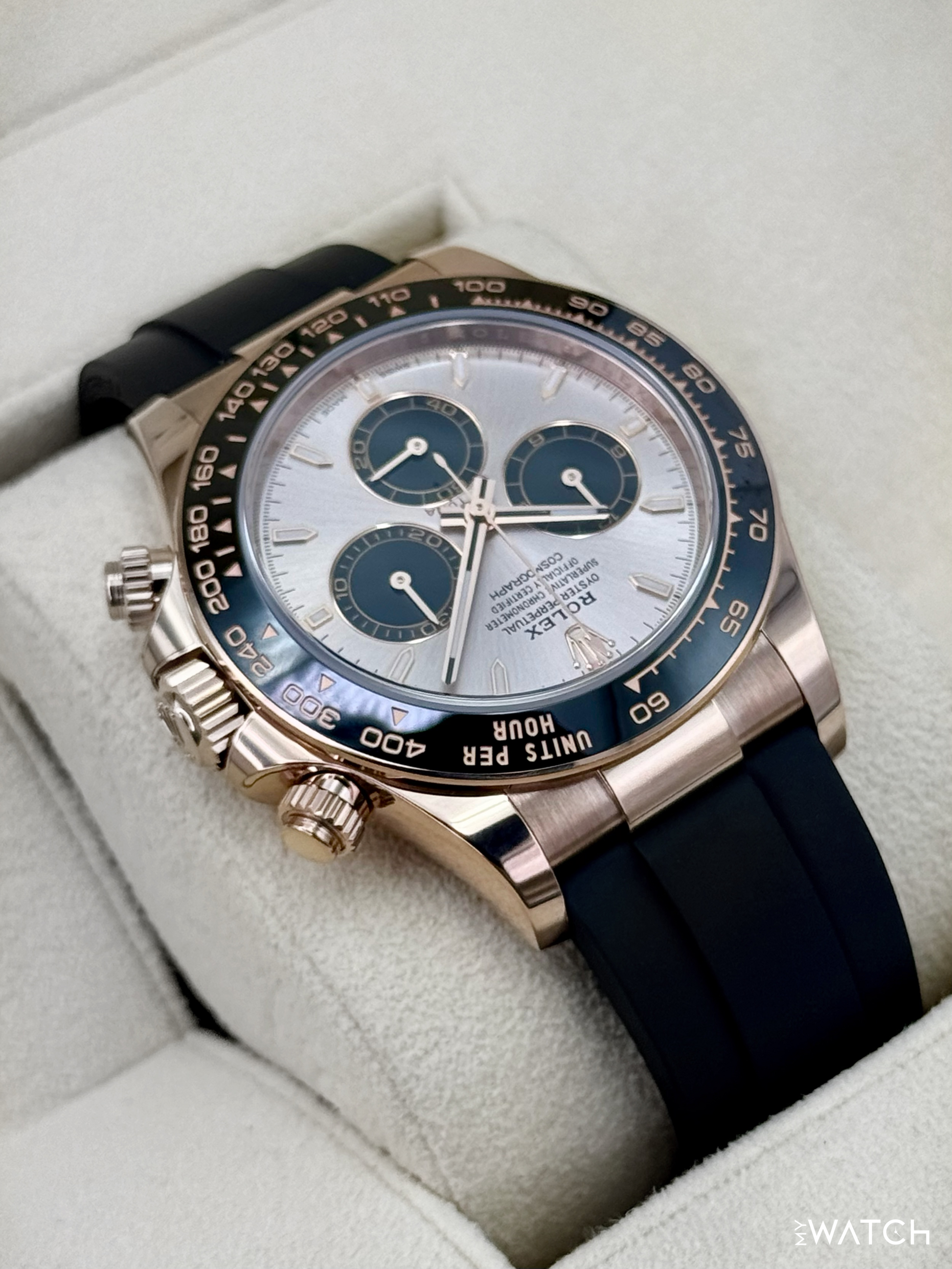 2025 Rolex Daytona 40mm 126515LN Rose Gold Oysterflex Sundust Dial - MyWatchLLC