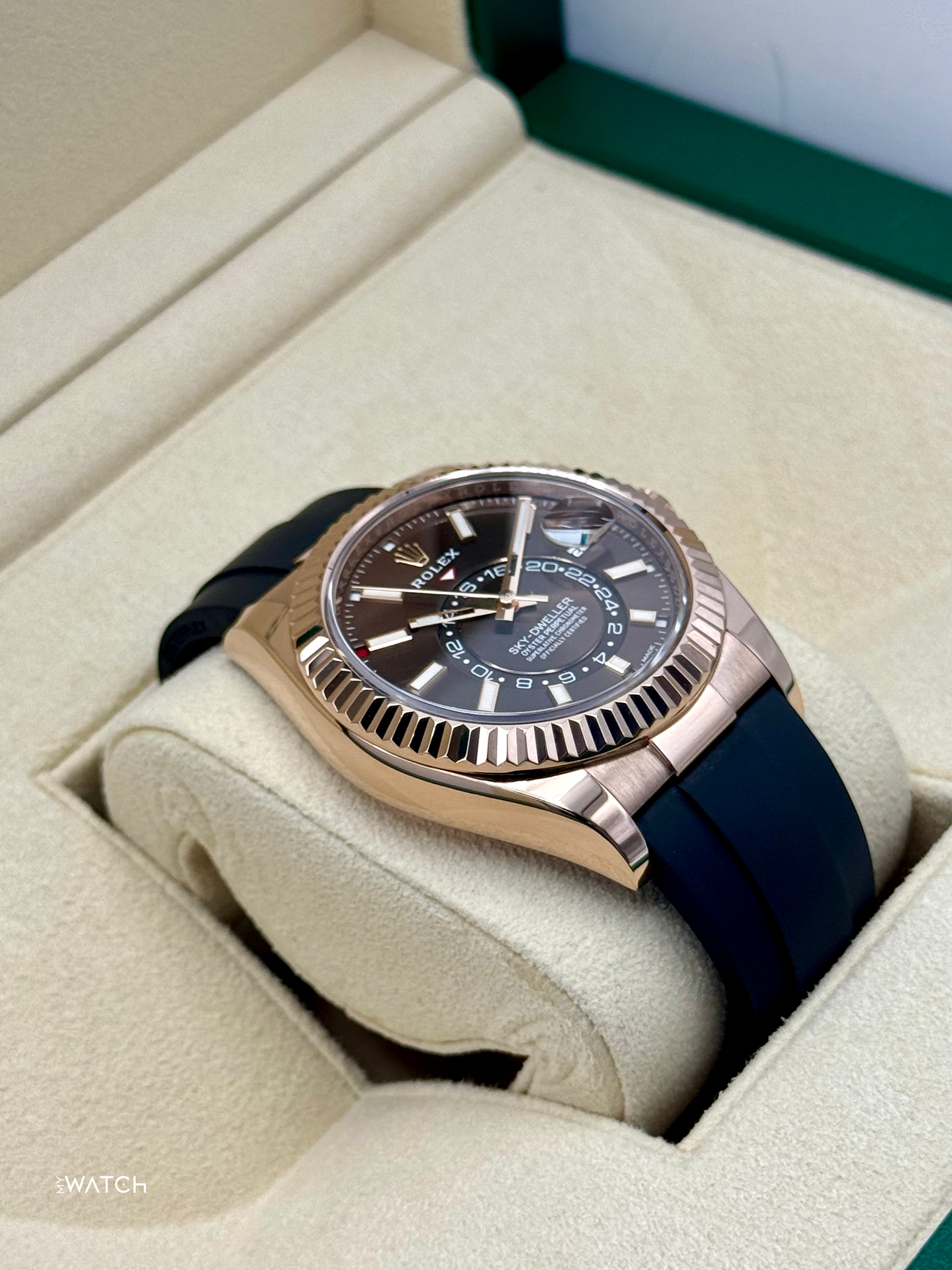 2022 Rolex Sky-Dweller 42mm 326935 Rose Gold Oysterflex Chocolate Dial - MyWatchLLC