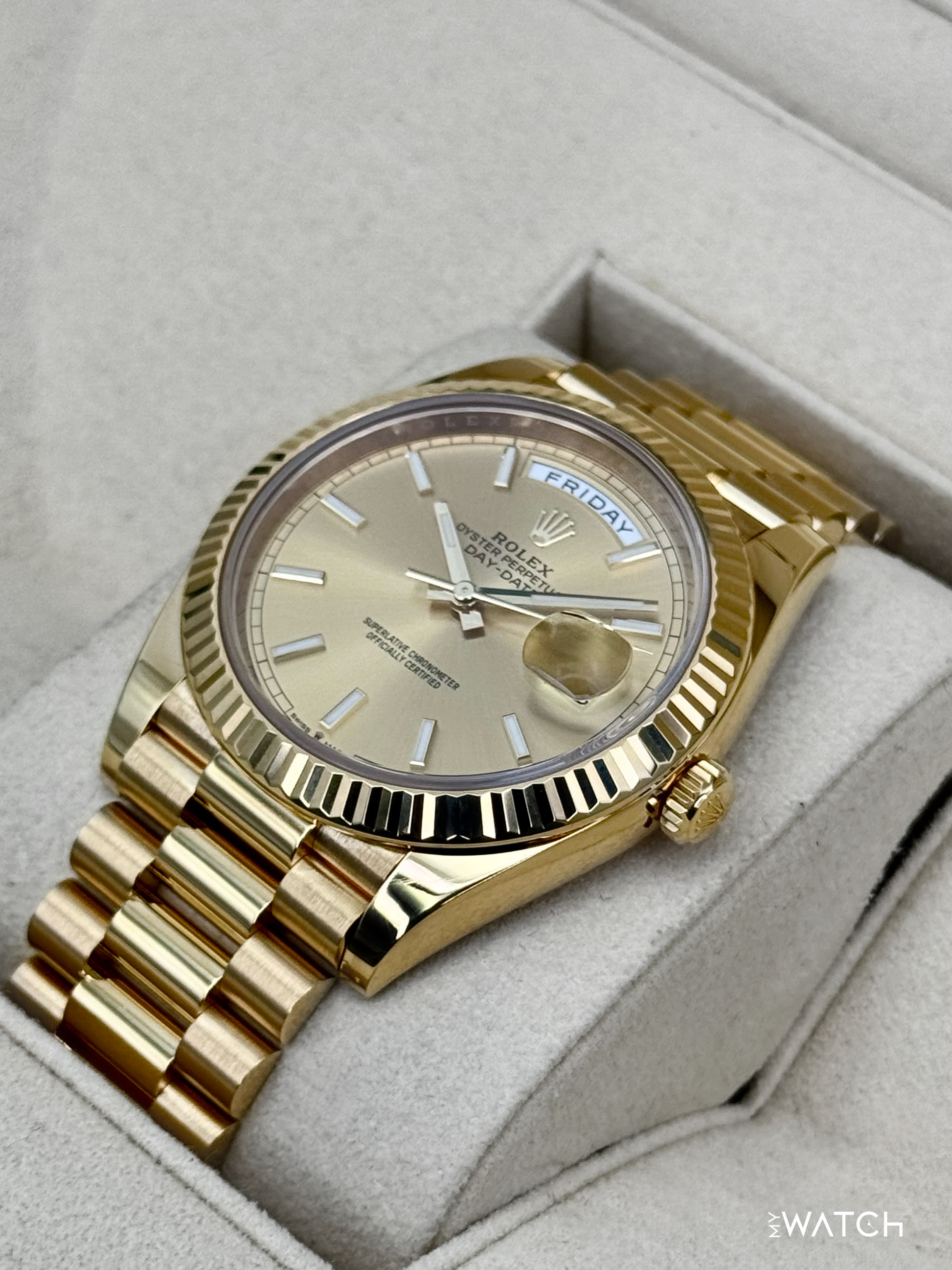 2020 Rolex Day-Date 40mm 228238 Champagne Stick Dial - MyWatchLLC