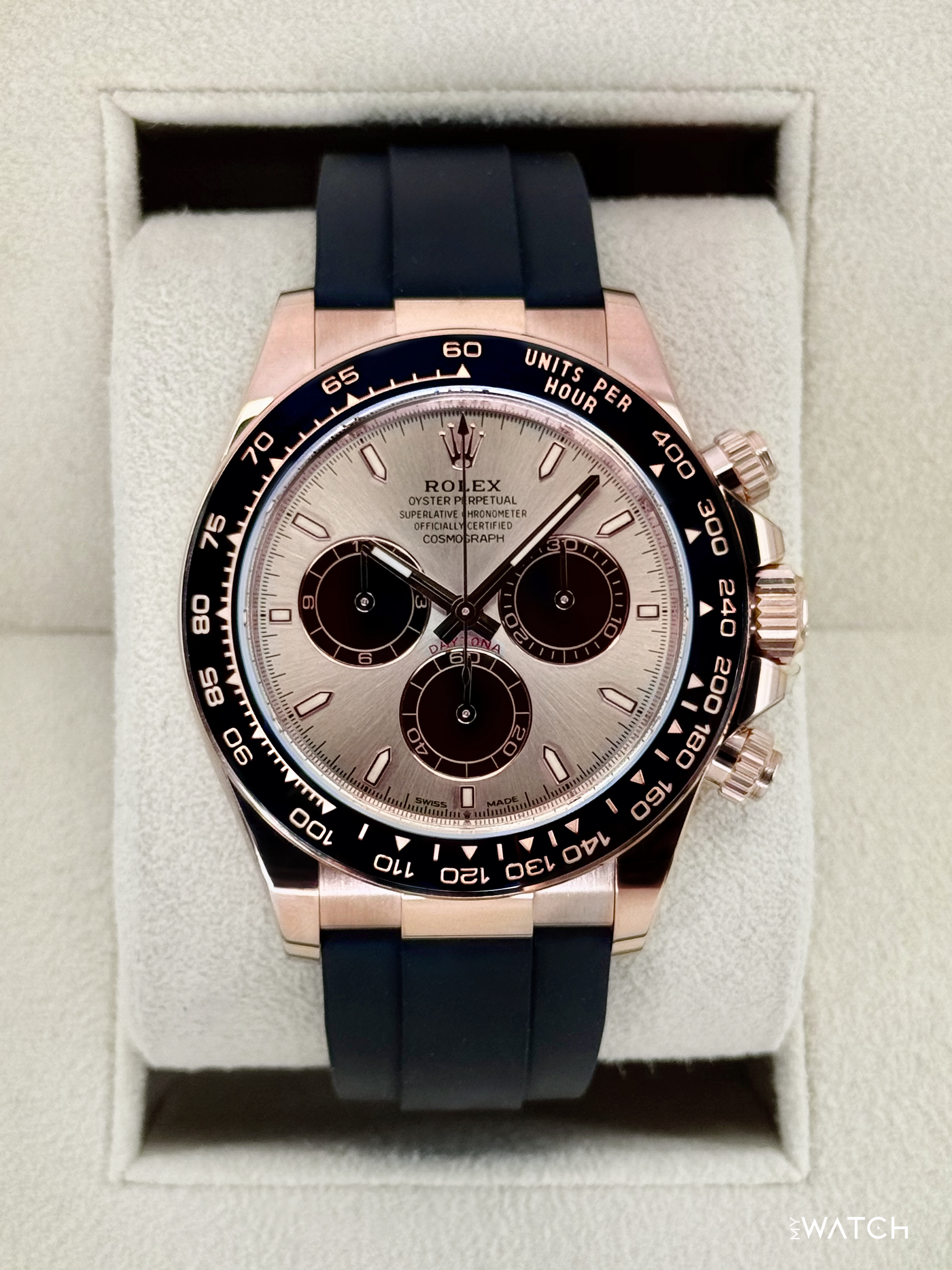 2025 Rolex Daytona 40mm 126515LN Rose Gold Oysterflex Sundust Dial - MyWatchLLC