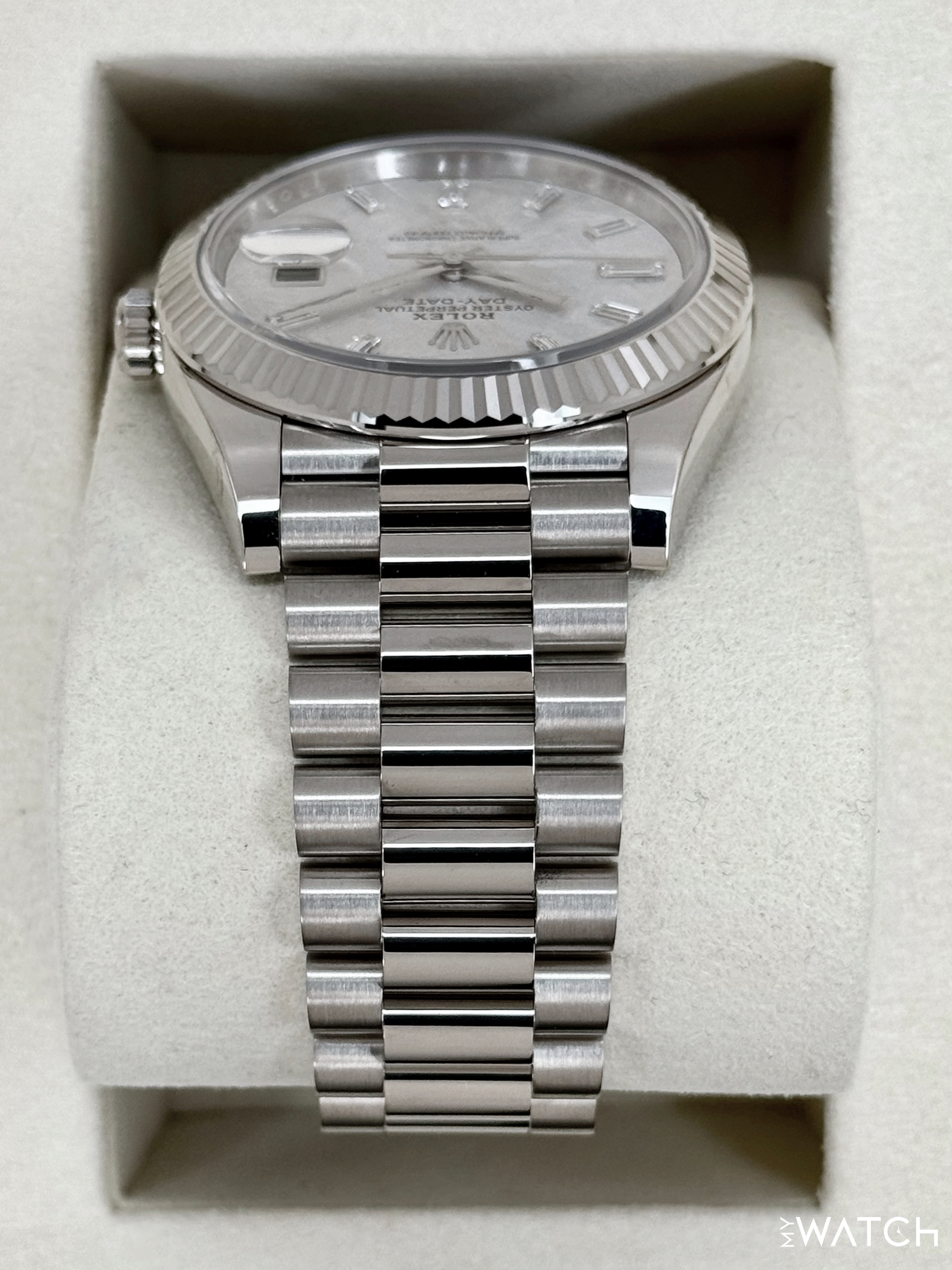 NEW 2026 Rolex Day-Date 40mm 228239 Presidential White Gold Meteorite Diamond Dial - MyWatchLLC