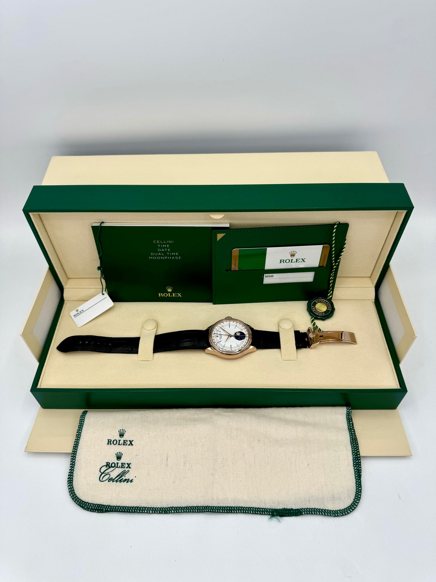 2018 Rolex Cellini Moonphase 39mm 50535 Rose Gold White Dial - MyWatchLLC