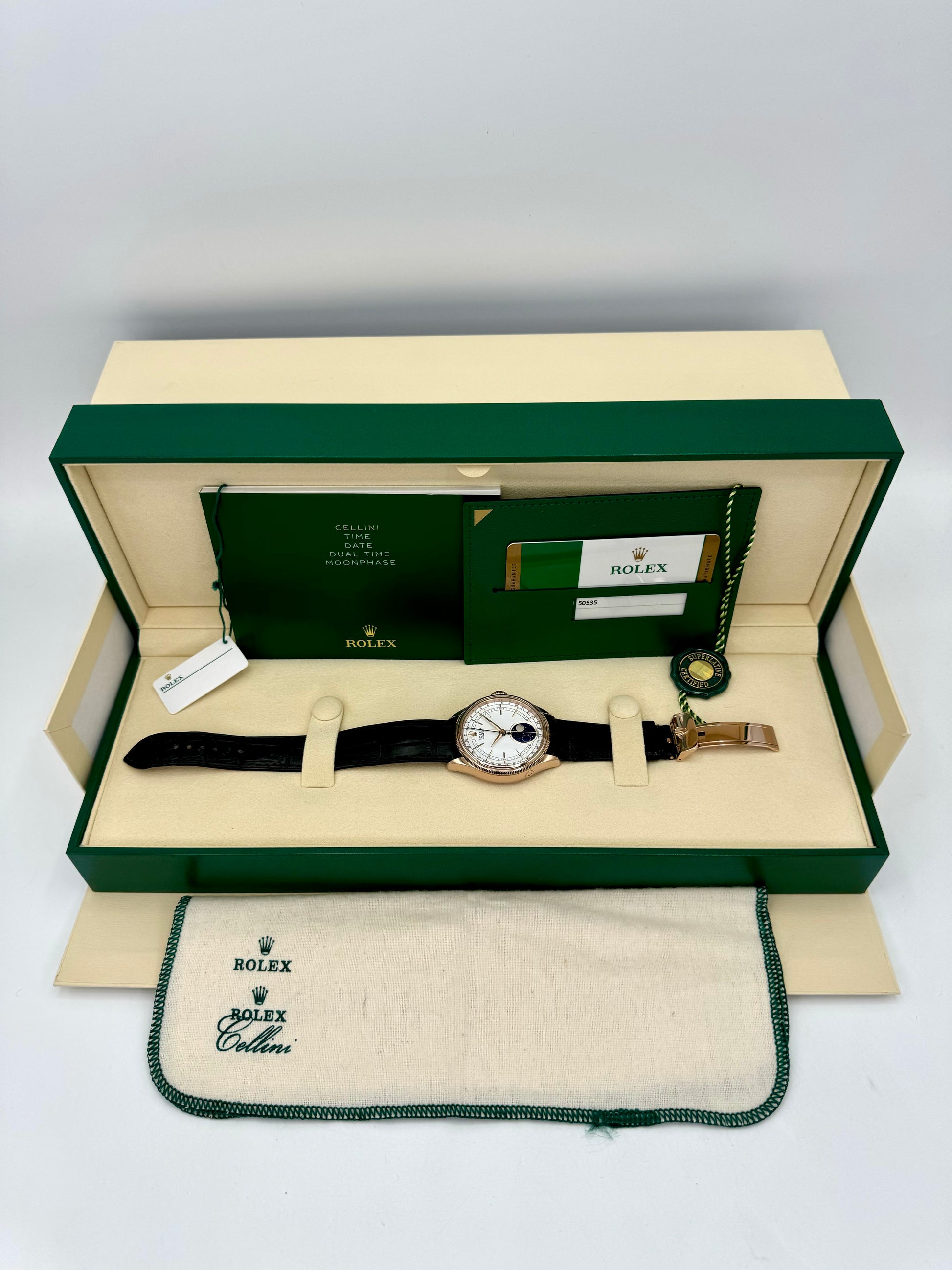 2018 Rolex Cellini Moonphase 39mm 50535 Rose Gold White Dial - MyWatchLLC