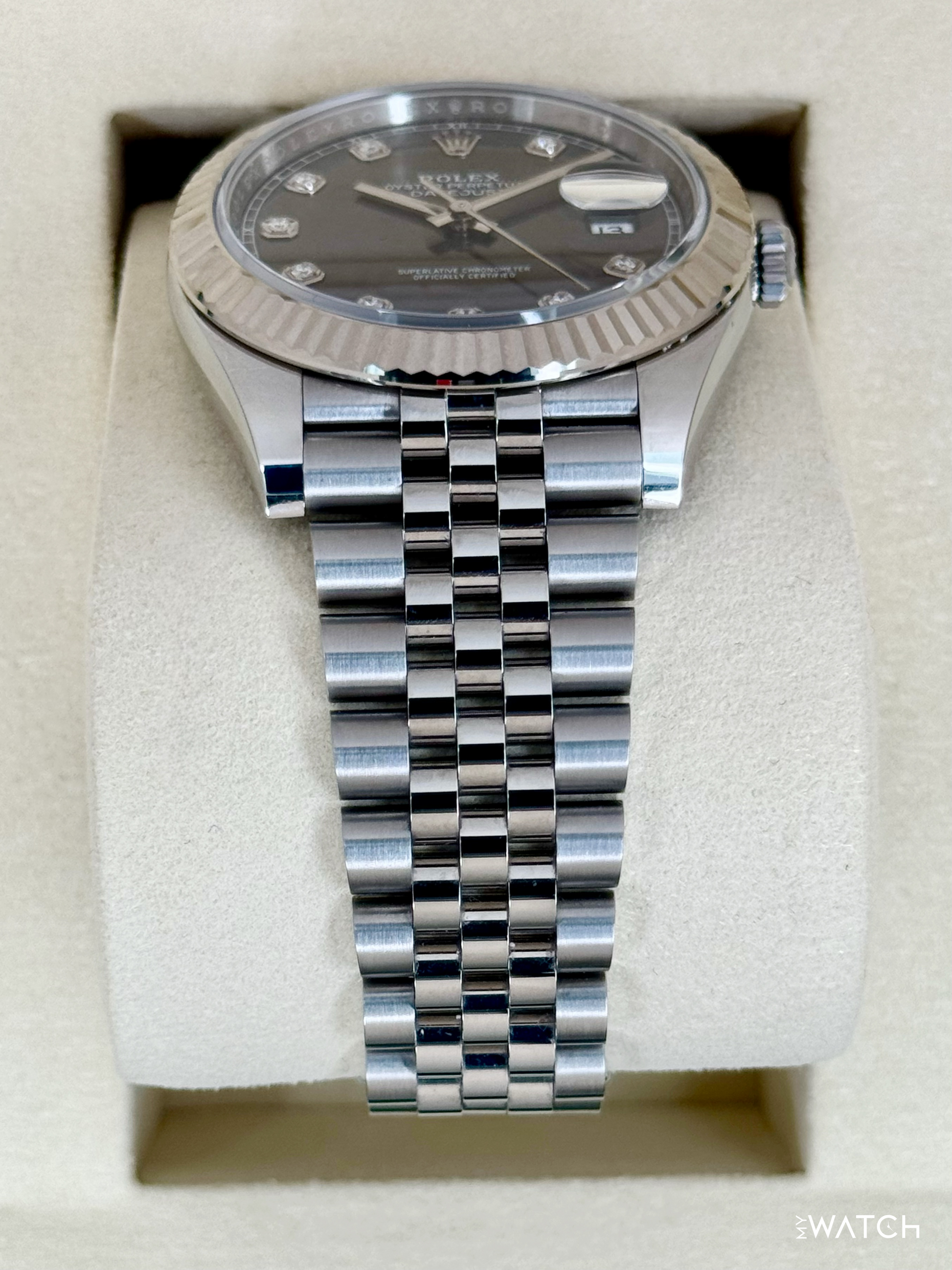 2025 Rolex Datejust 41mm 126334 Stainless Steel Jubilee Rhodium Diamond Dial - MyWatchLLC