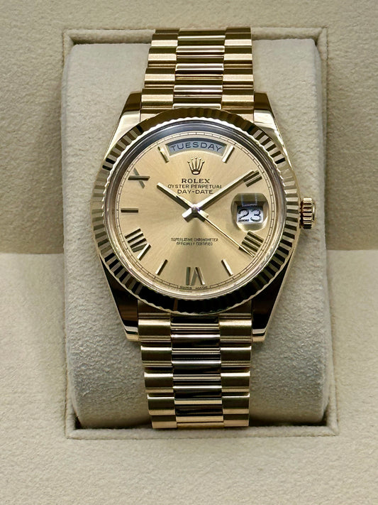 2019 Rolex Day-Date 40mm 228238 YG Champagne Roman Numeral Dial - MyWatchLLC