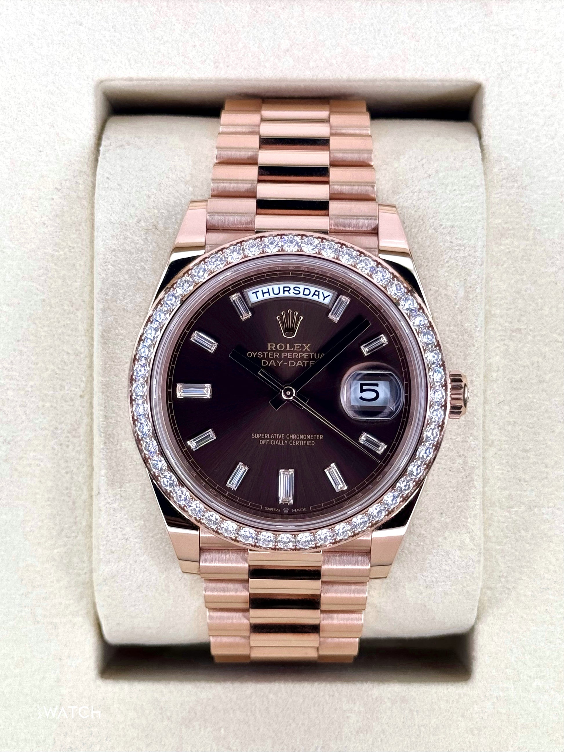 2025 Rolex Day-Date 40mm 228345RBR Rose Gold Chocolate Diamond Dial - MyWatchLLC