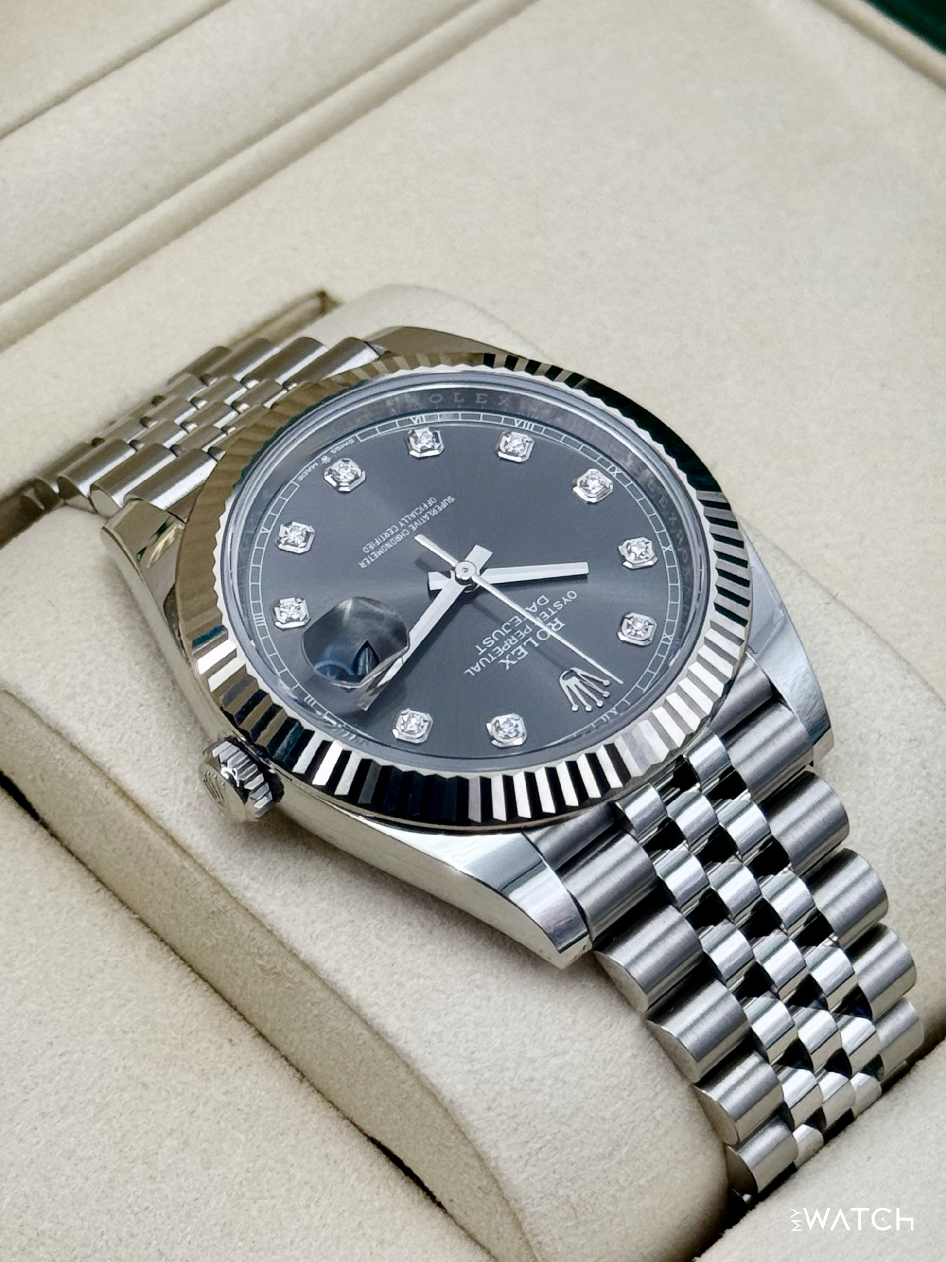 2025 Rolex Datejust 41mm 126334 Stainless Steel Jubilee Rhodium Diamond Dial - MyWatchLLC