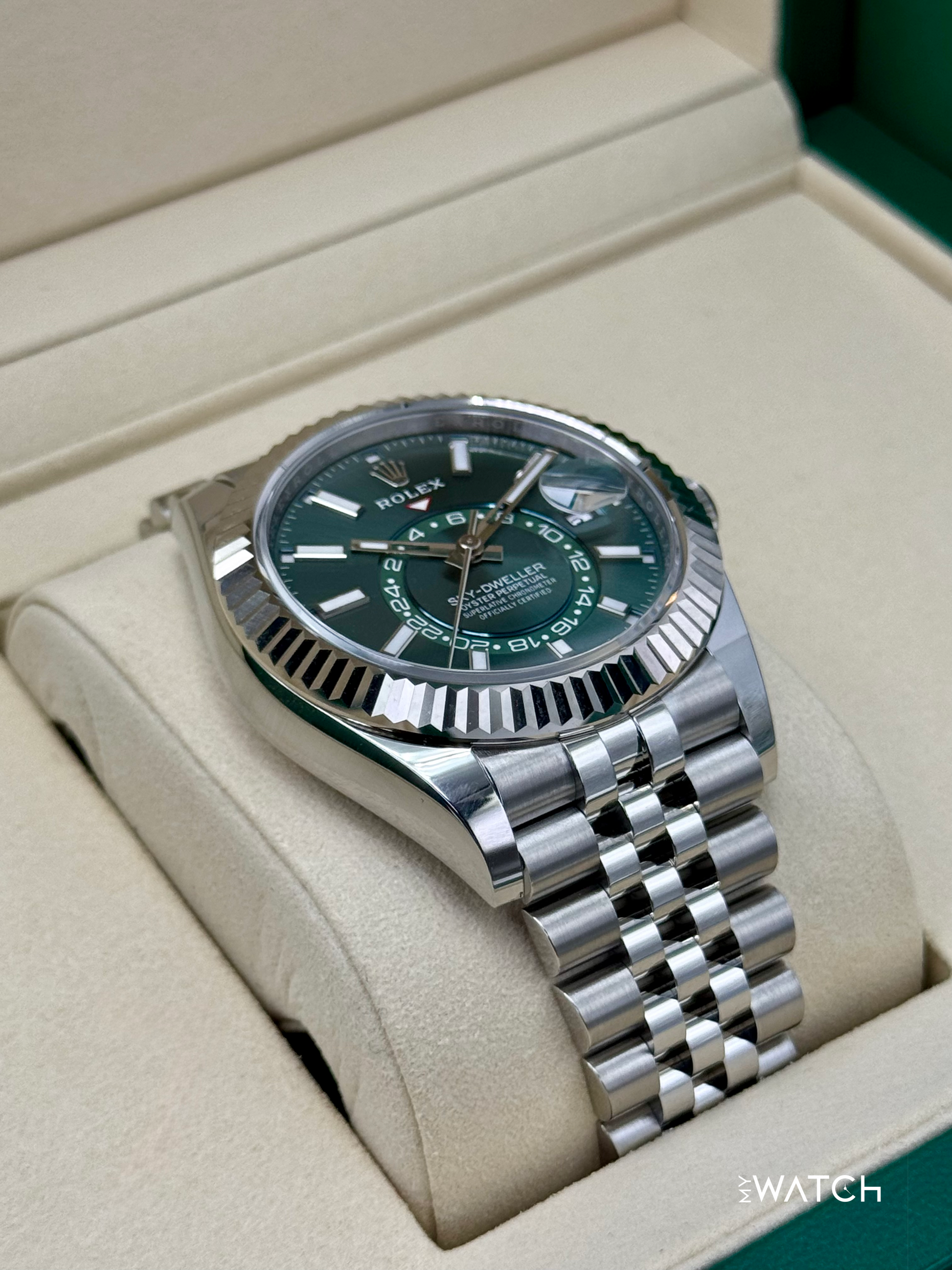 NEW 2025 Rolex Sky-Dweller 42mm 336934 Jubilee Green Dial (STICKERED) - MyWatchLLC