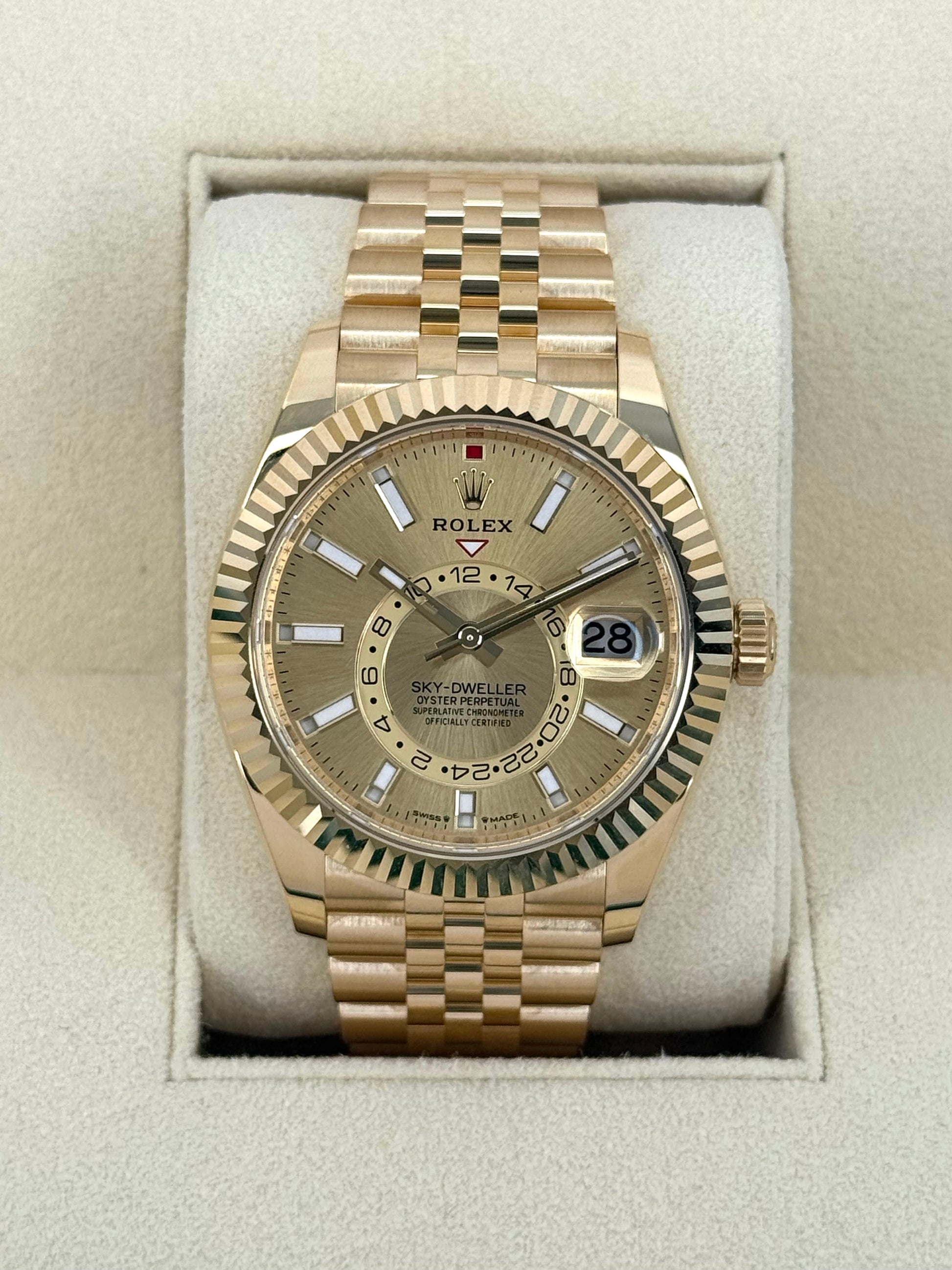NEW 2025 Rolex Sky-Dweller 42mm 336938 Yellow Gold Jubilee Champagne Dial - MyWatchLLC
