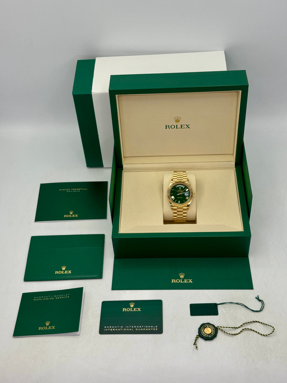 NEW 2026 Rolex Day-Date 40mm 228238 Presidential Green Dial (NEW STYLE CARD)