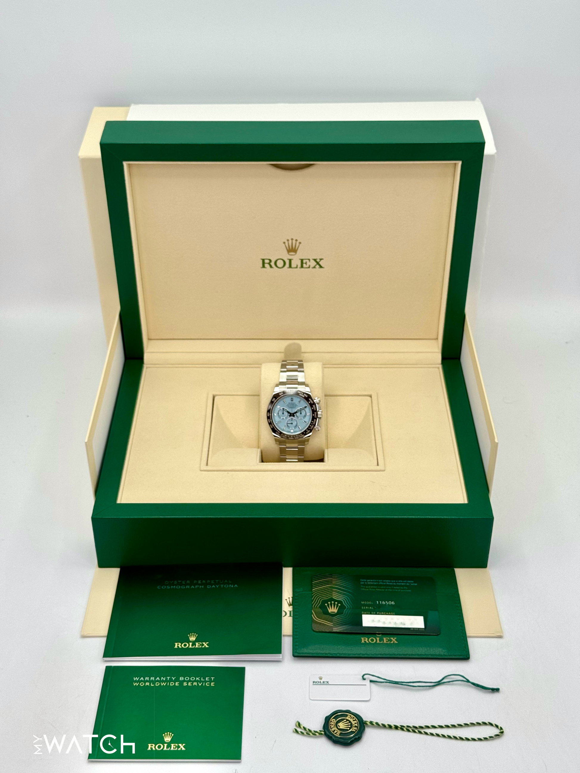 2022 Rolex Daytona 40mm 116506 Platinum Ice Blue Diamond Baguette Dial - MyWatchLLC