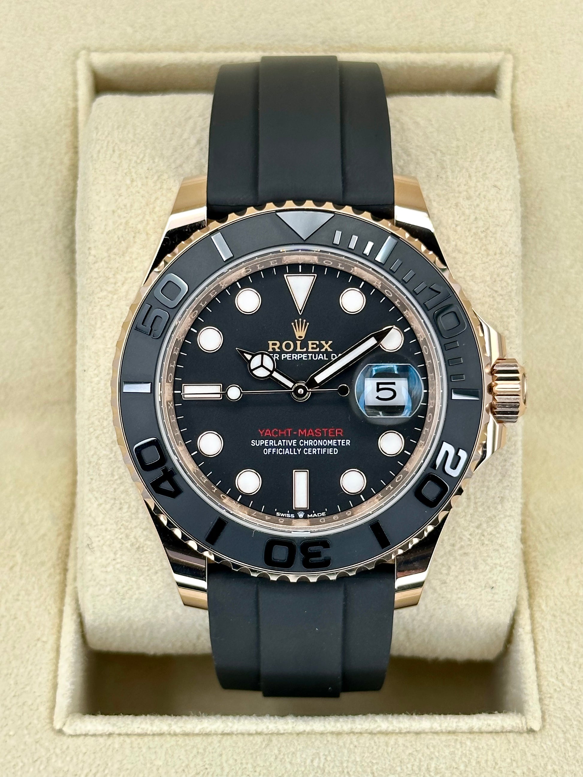NEW 2023 Rolex Yacht-Master 40mm 126655 Rose Gold Oysterflex Black Dial - MyWatchLLC