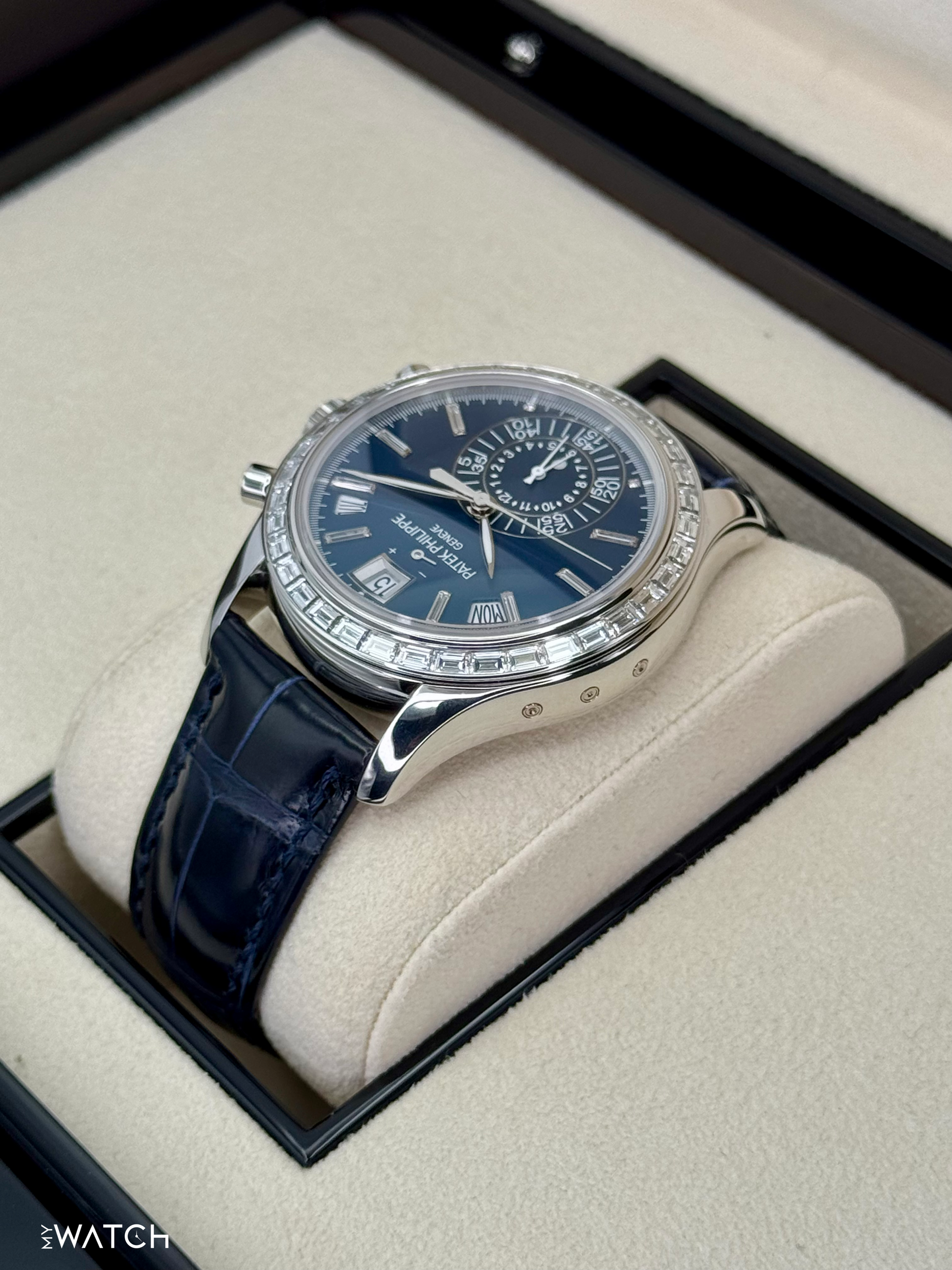 2023 Patek Philippe Annual Calendar Chronograph 40.5mm 5961P Platinum Blue Dial - MyWatchLLC