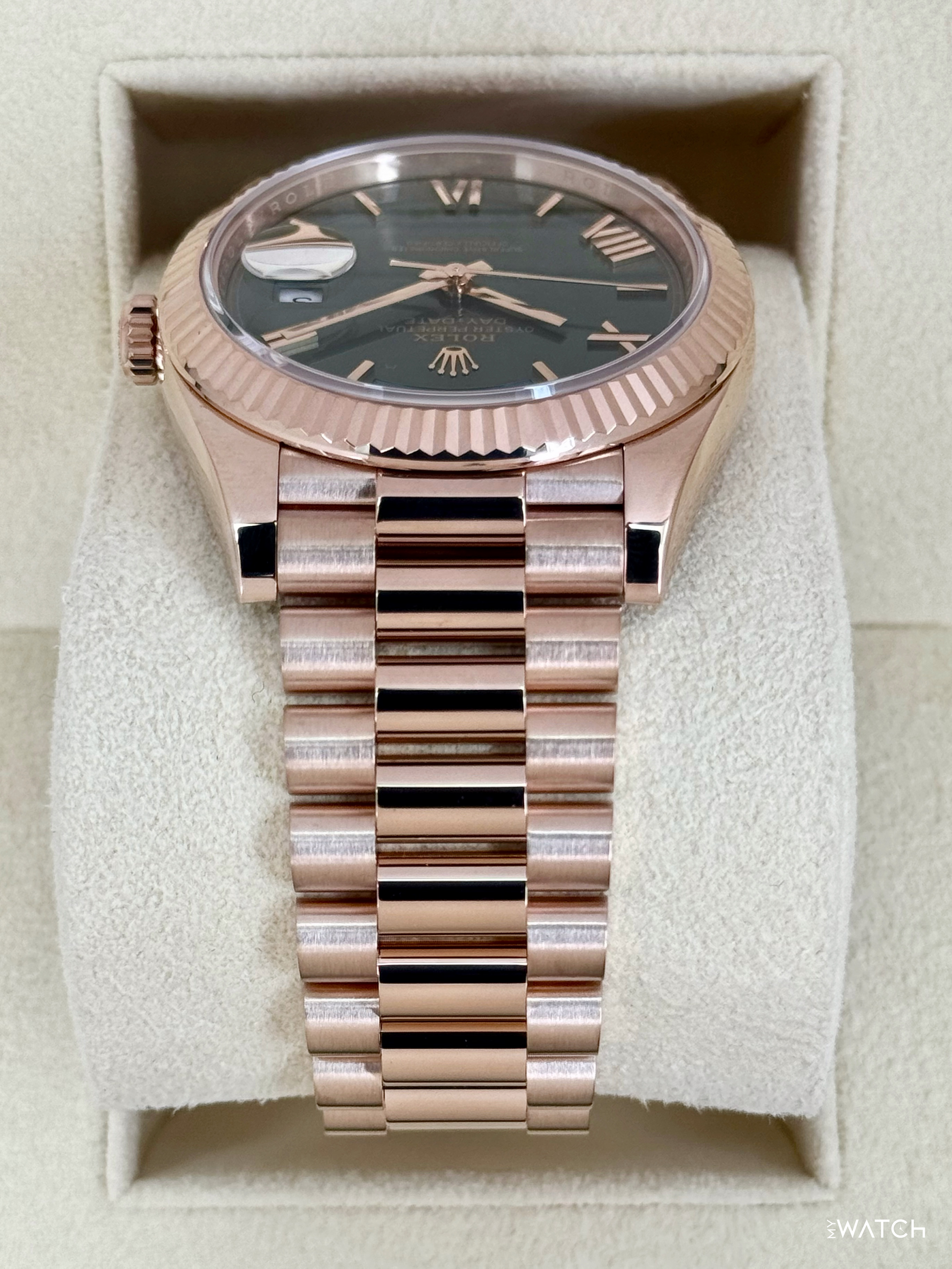 2025 Rolex Day-Date 40mm 228235 Presidential Rose Gold Olive Dial - MyWatchLLC