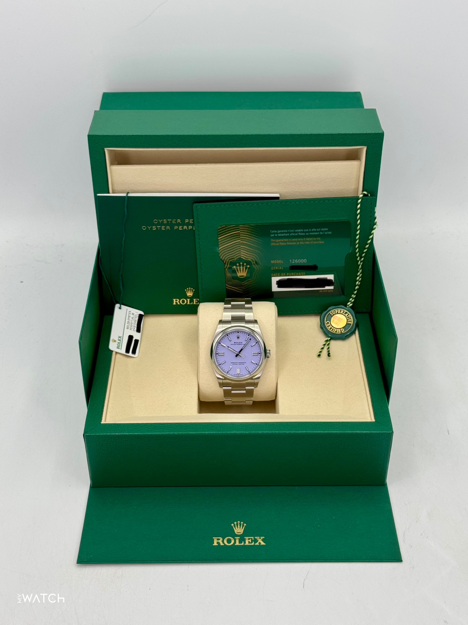 NEW 2025 Rolex Oyster Perpetual 36mm 126000 Lavender Dial - MyWatchLLC