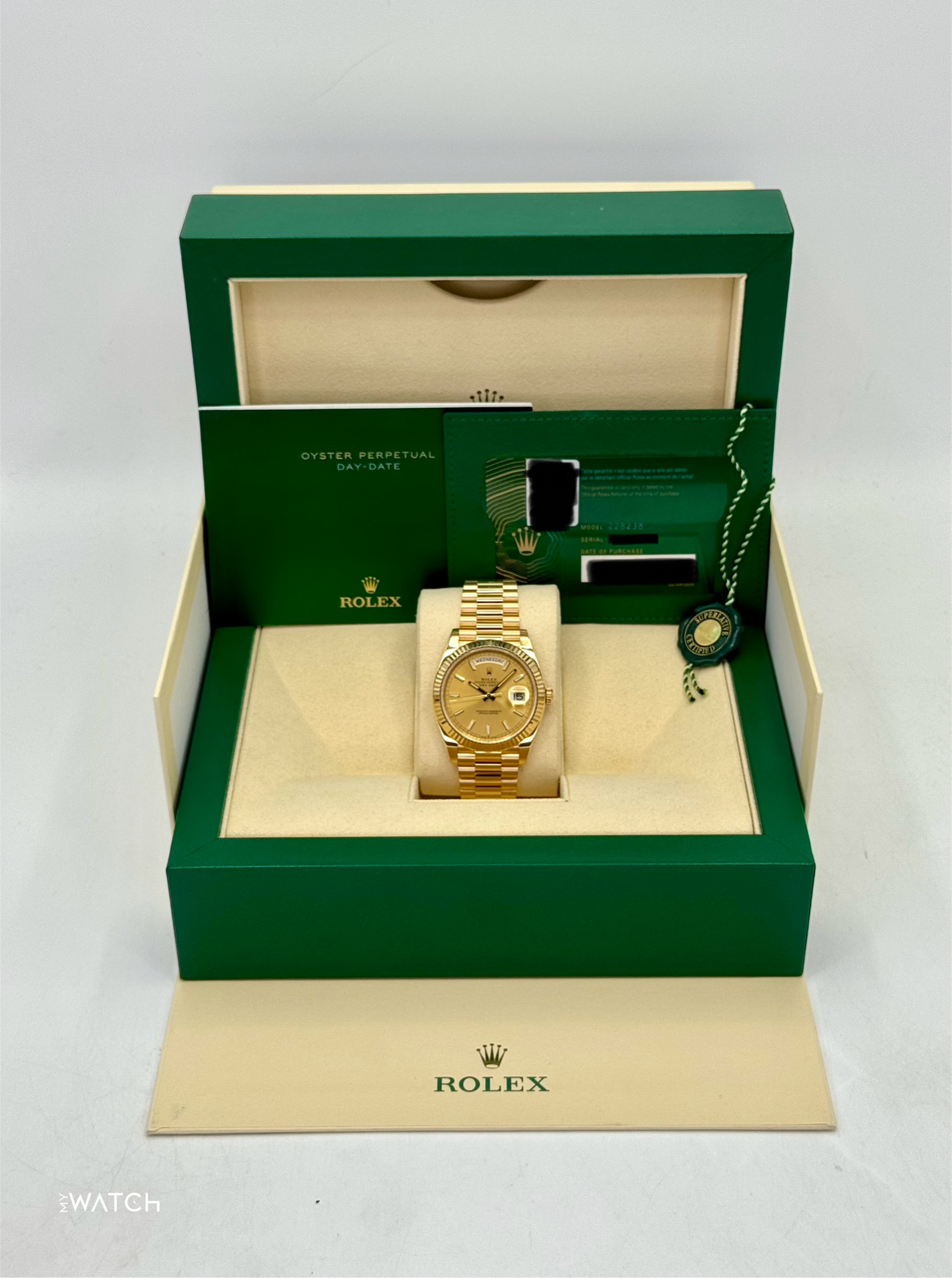 2020 Rolex Day-Date 40mm 228238 Champagne Stick Dial - MyWatchLLC