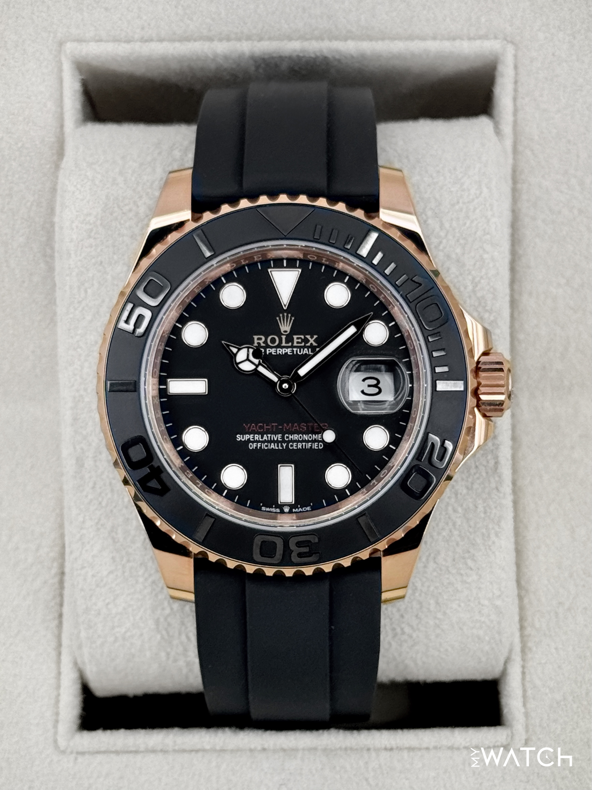 NEW 2024 Rolex Yacht-Master 40mm 126655 Rose Gold Oysterflex Black Dial - MyWatchLLC