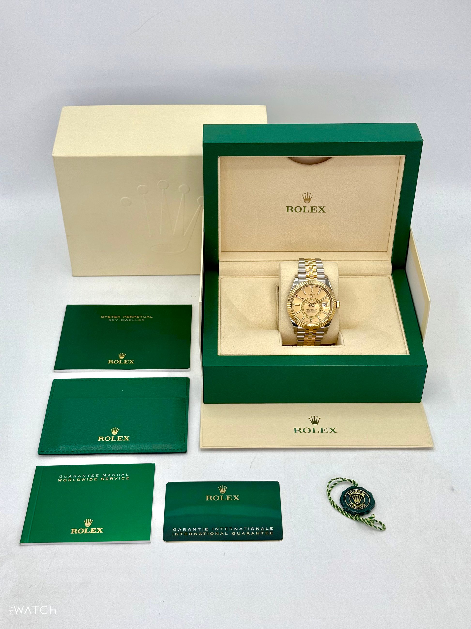2022 Rolex Sky-Dweller 42mm 326933 Two-Tone Jubilee Champagne Dial - MyWatchLLC
