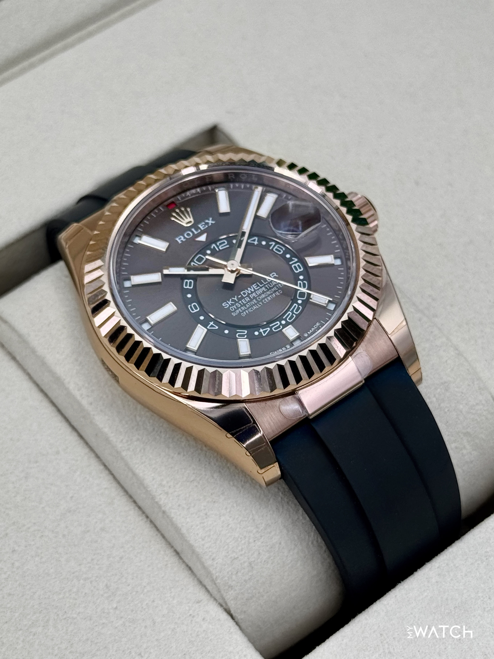 NEW 2026 Rolex Sky-Dweller 42mm 336235 Rose Gold Oysterflex Chocolate Dial (STICKERED) - MyWatchLLC
