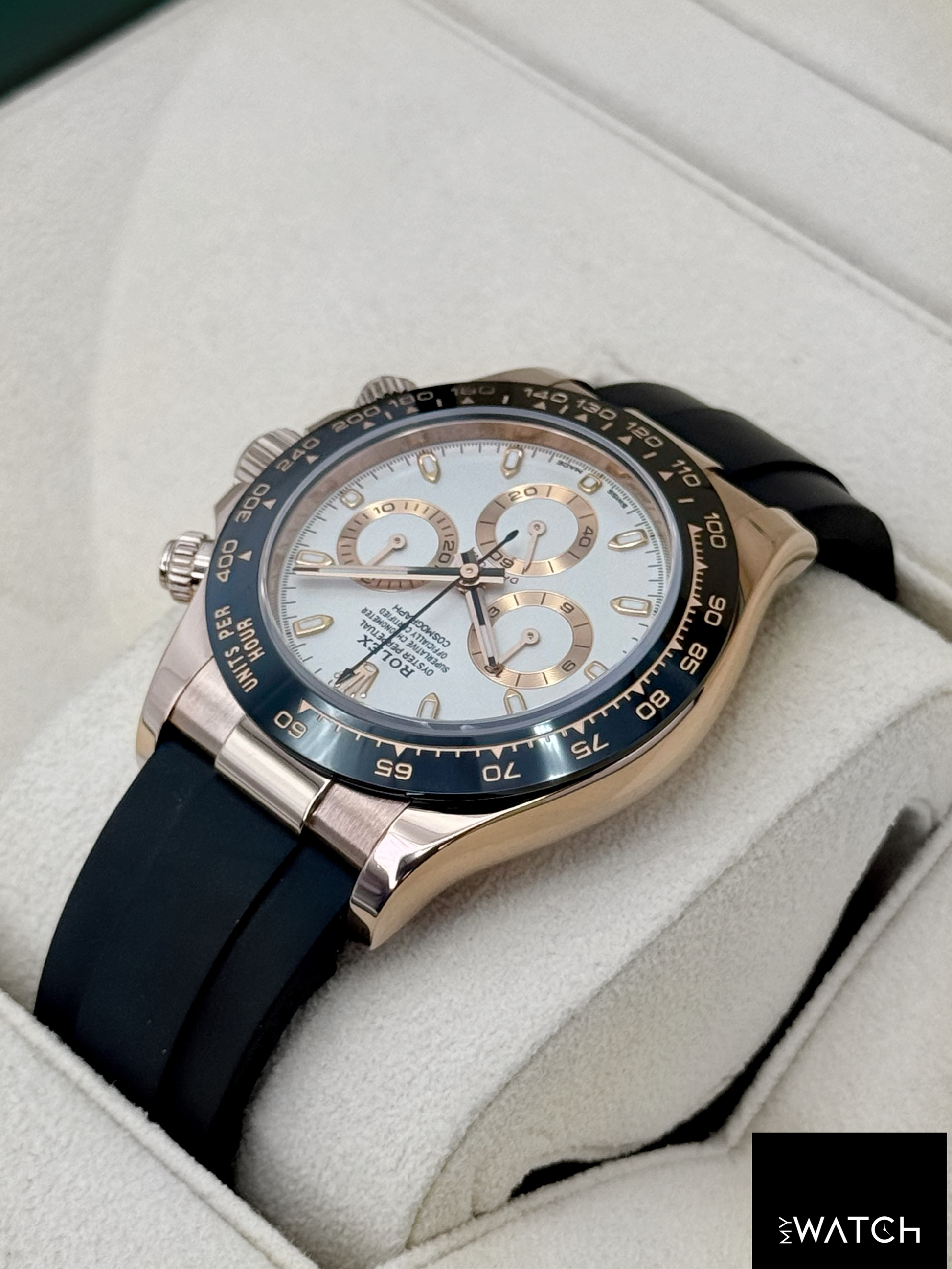 2022 Rolex Daytona 40mm 116515LN Rose Gold Oysterflex White Dial - MyWatchLLC