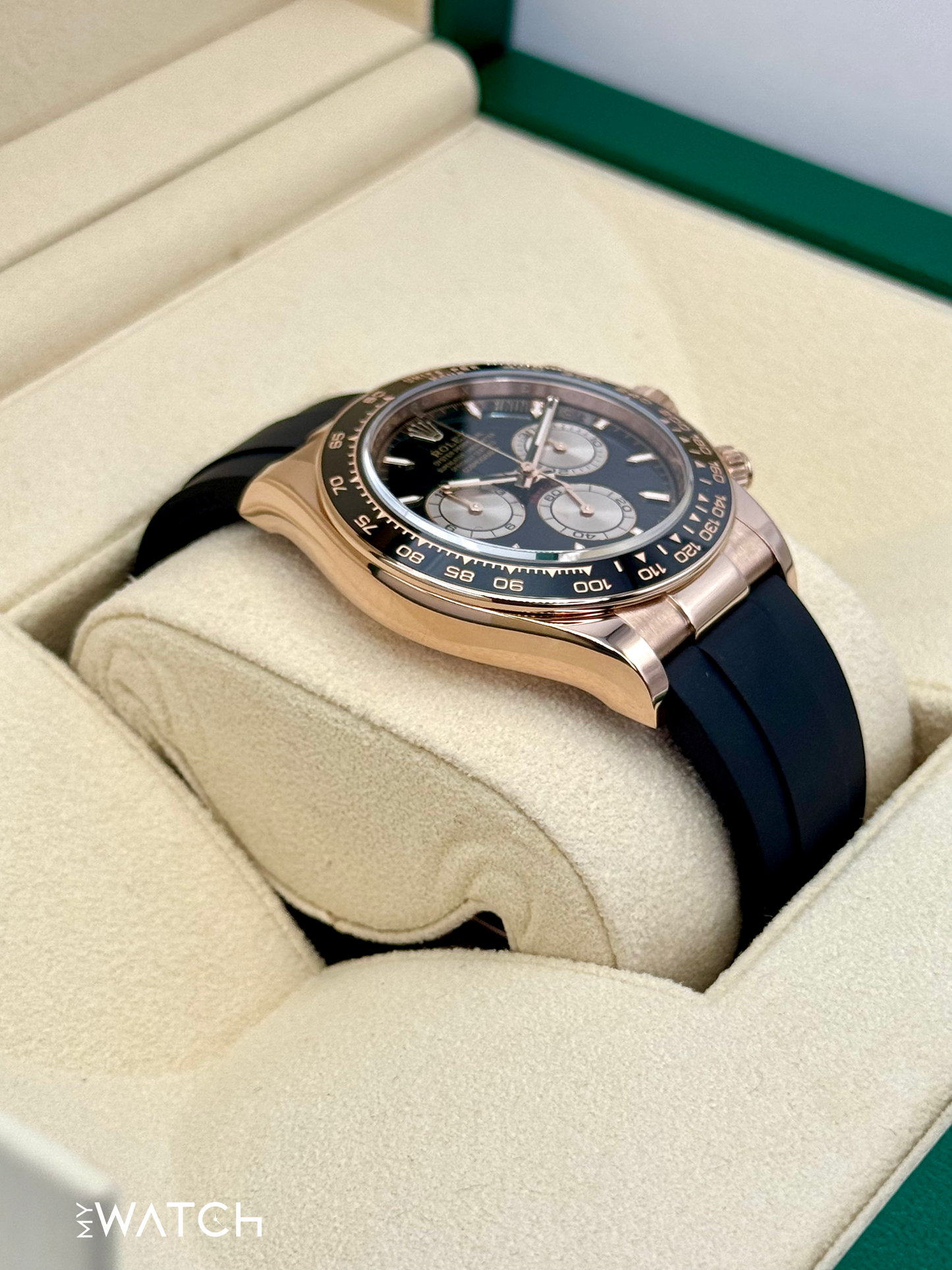 2024 Rolex Daytona 40mm 126515LN Rose Gold Oysterflex Black Dial