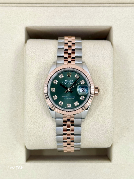 NEW 2025 Rolex Ladies Datejust 28mm 279171 Two-Tone Green Diamond Dial - MyWatchLLC