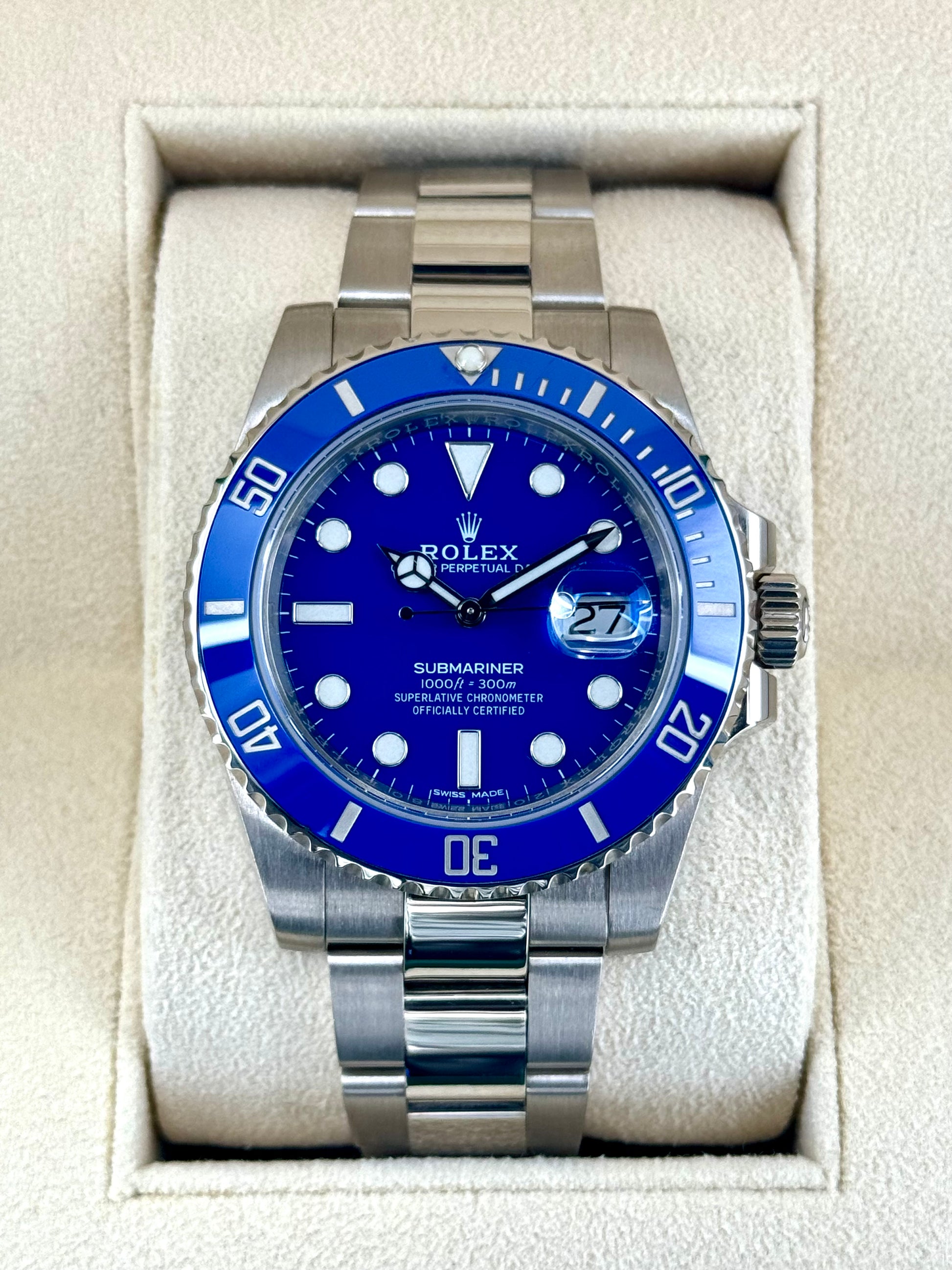 2018 Rolex Submariner "Smurf" 40mm 116619LB White Gold Blue Dial - MyWatchLLC