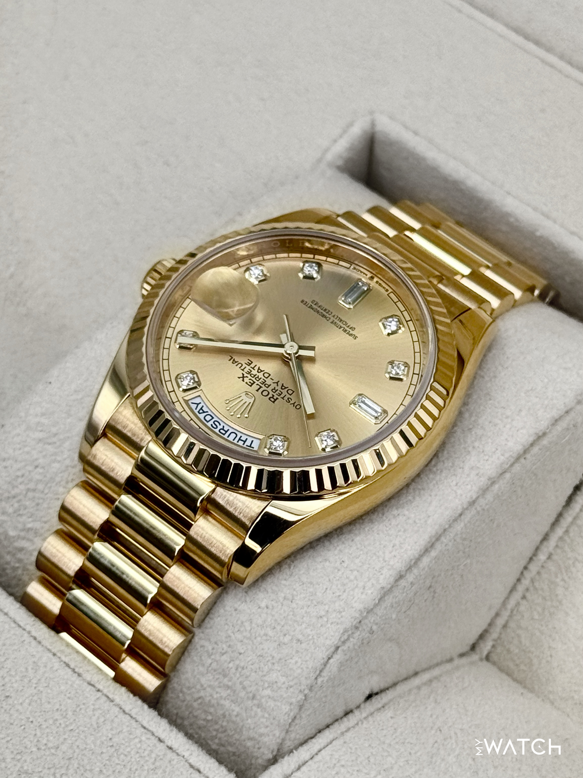 2024 Rolex Day-Date 36mm 128238 Presidential Champagne Diamond Dial - MyWatchLLC
