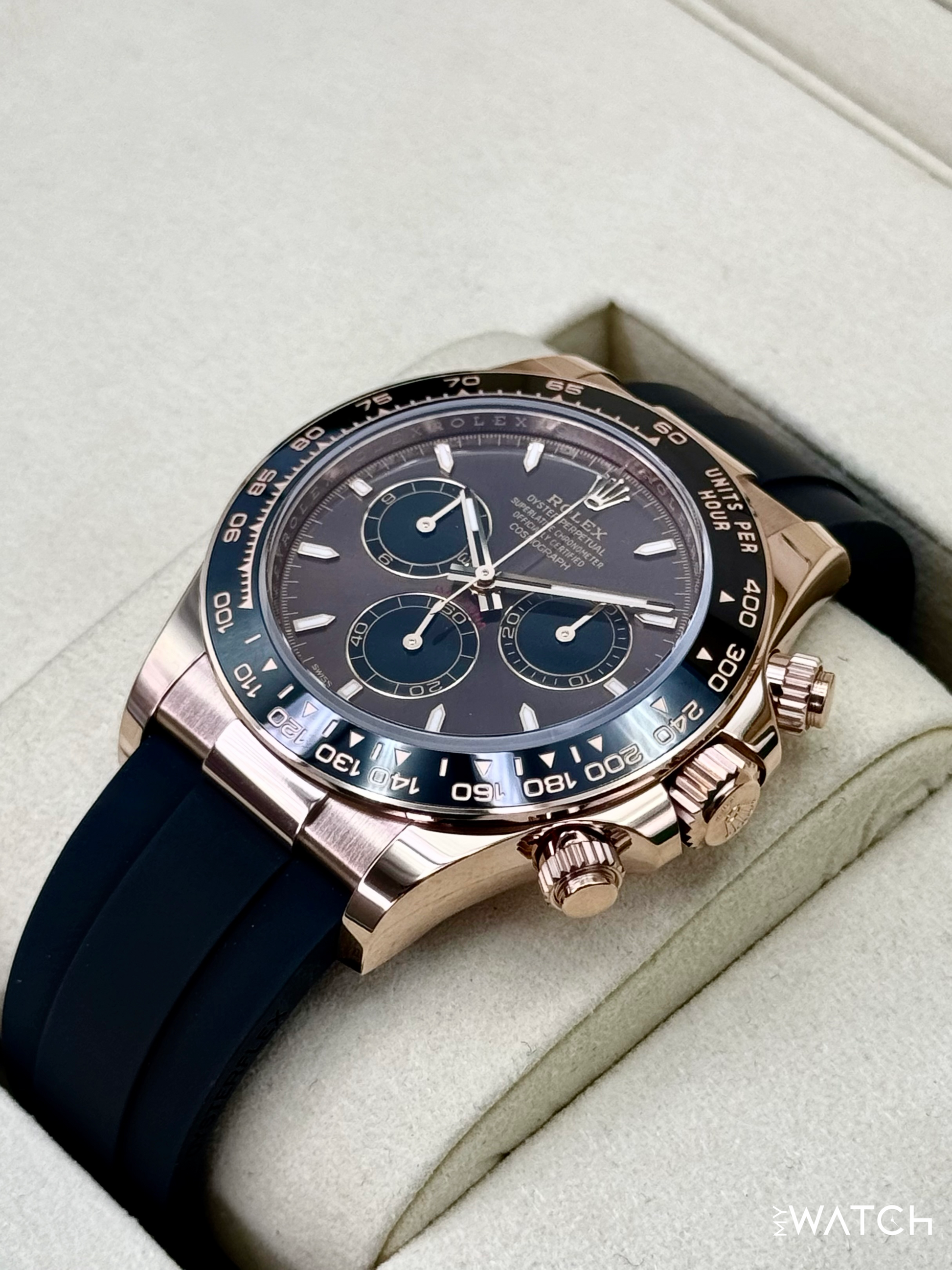 NEW 2025 Rolex Daytona 40mm 126515LN Rose Gold Oysterflex Chocolate Dial - MyWatchLLC