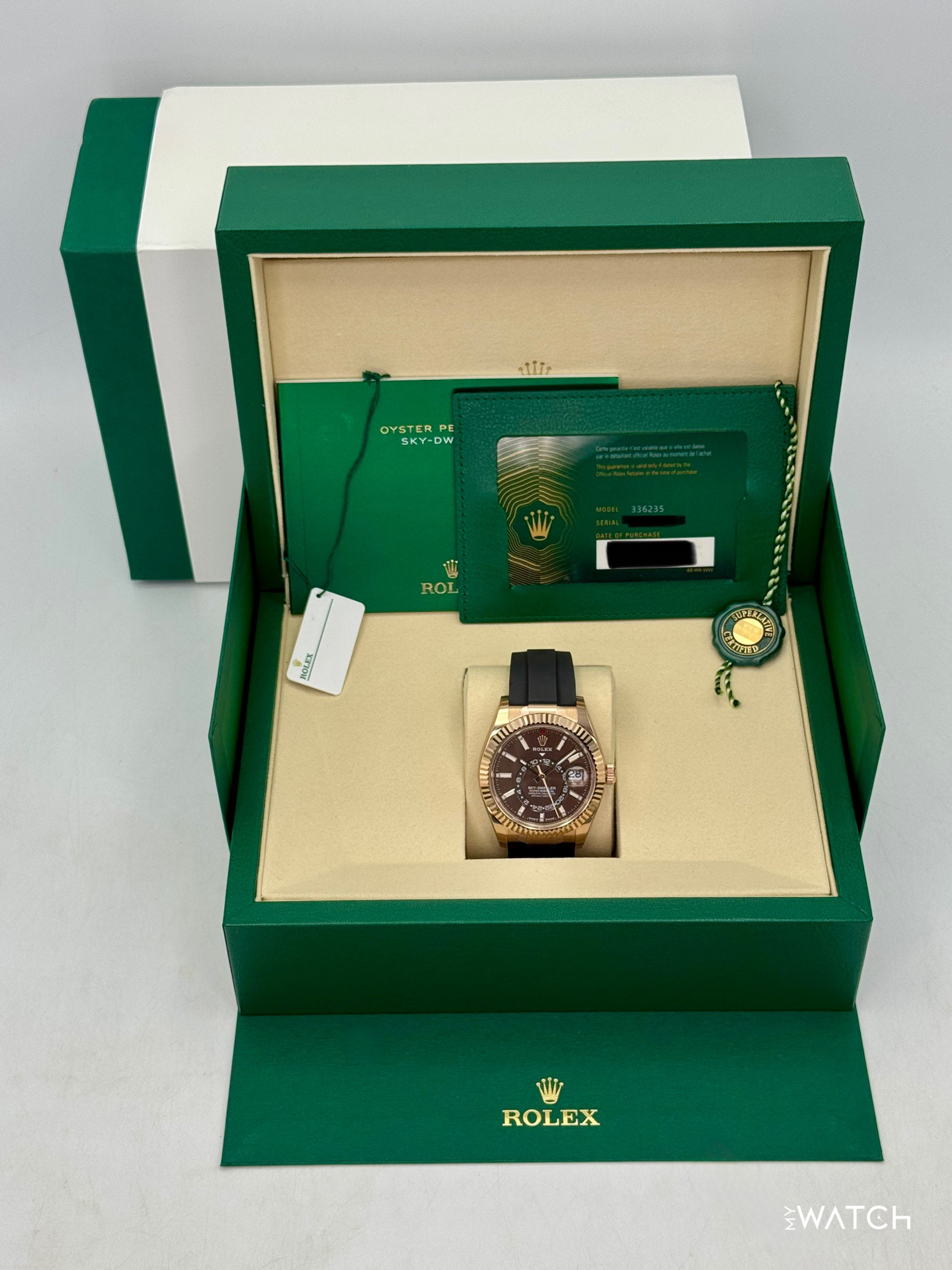 NEW 2026 Rolex Sky-Dweller 42mm 336235 Rose Gold Oysterflex Chocolate Dial (STICKERED) - MyWatchLLC