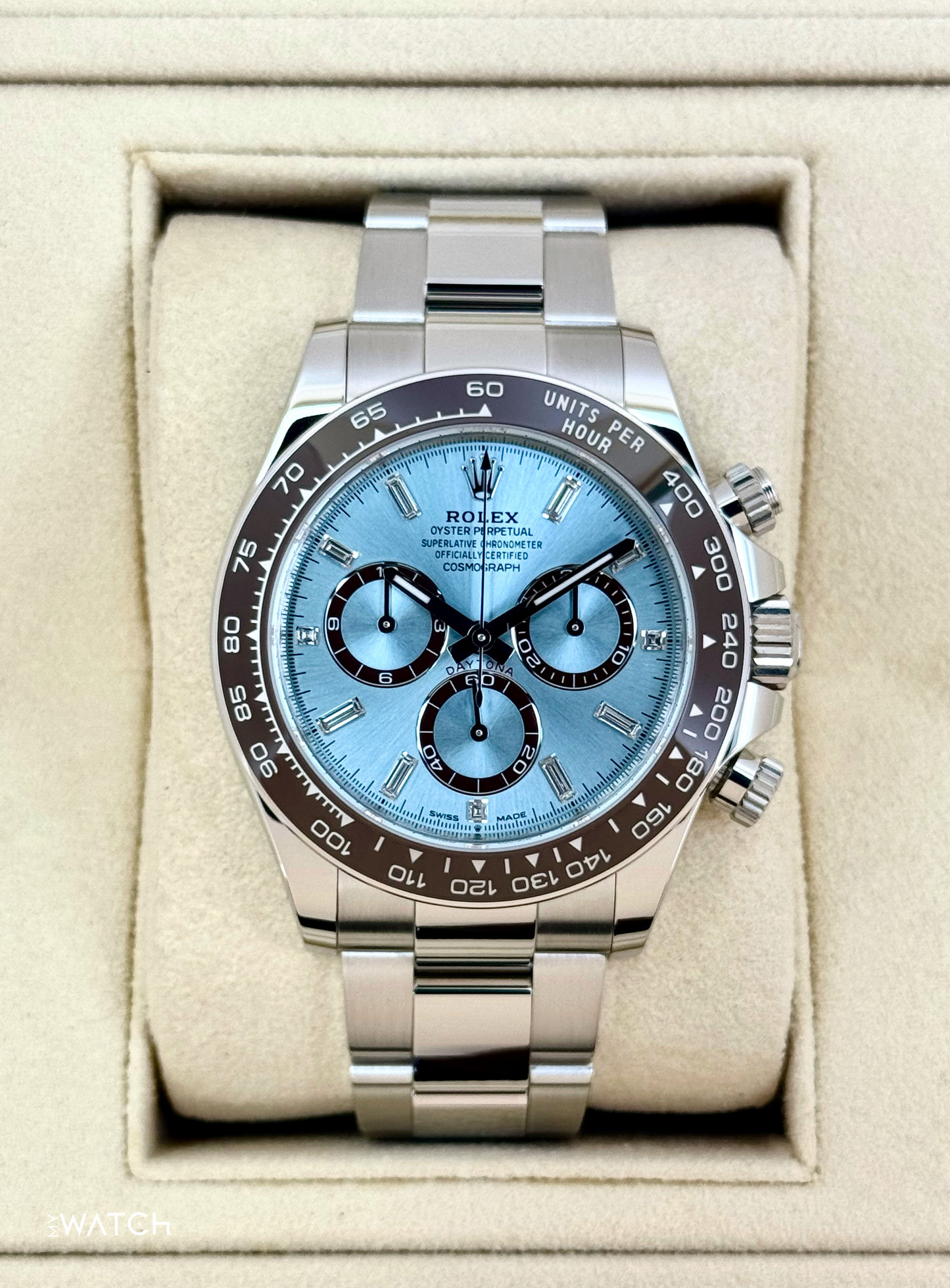 NEW 2025 Rolex Daytona 40mm 126506 Platinum Ice Blue Diamond Baguette Dial