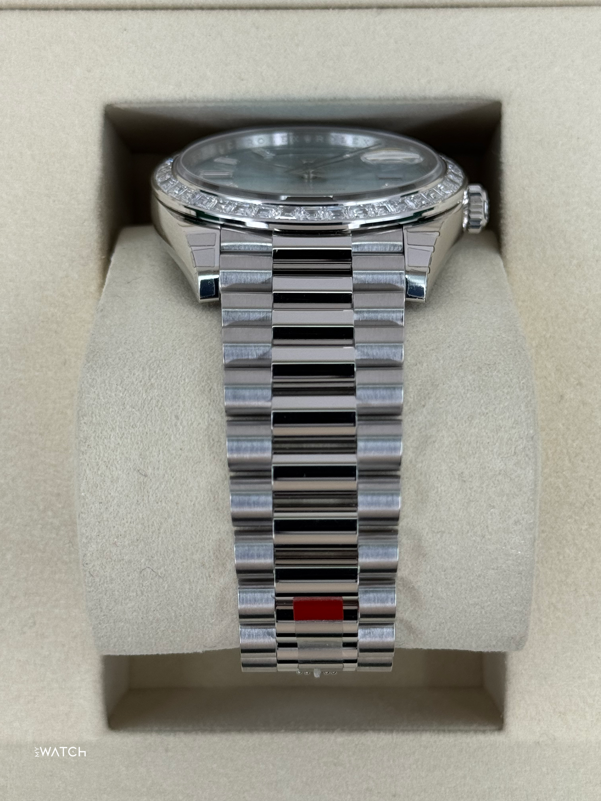 NEW 2025 Rolex Day-Date 40mm 228396TBR Ice Blue Diamond Baguette Dial - MyWatchLLC