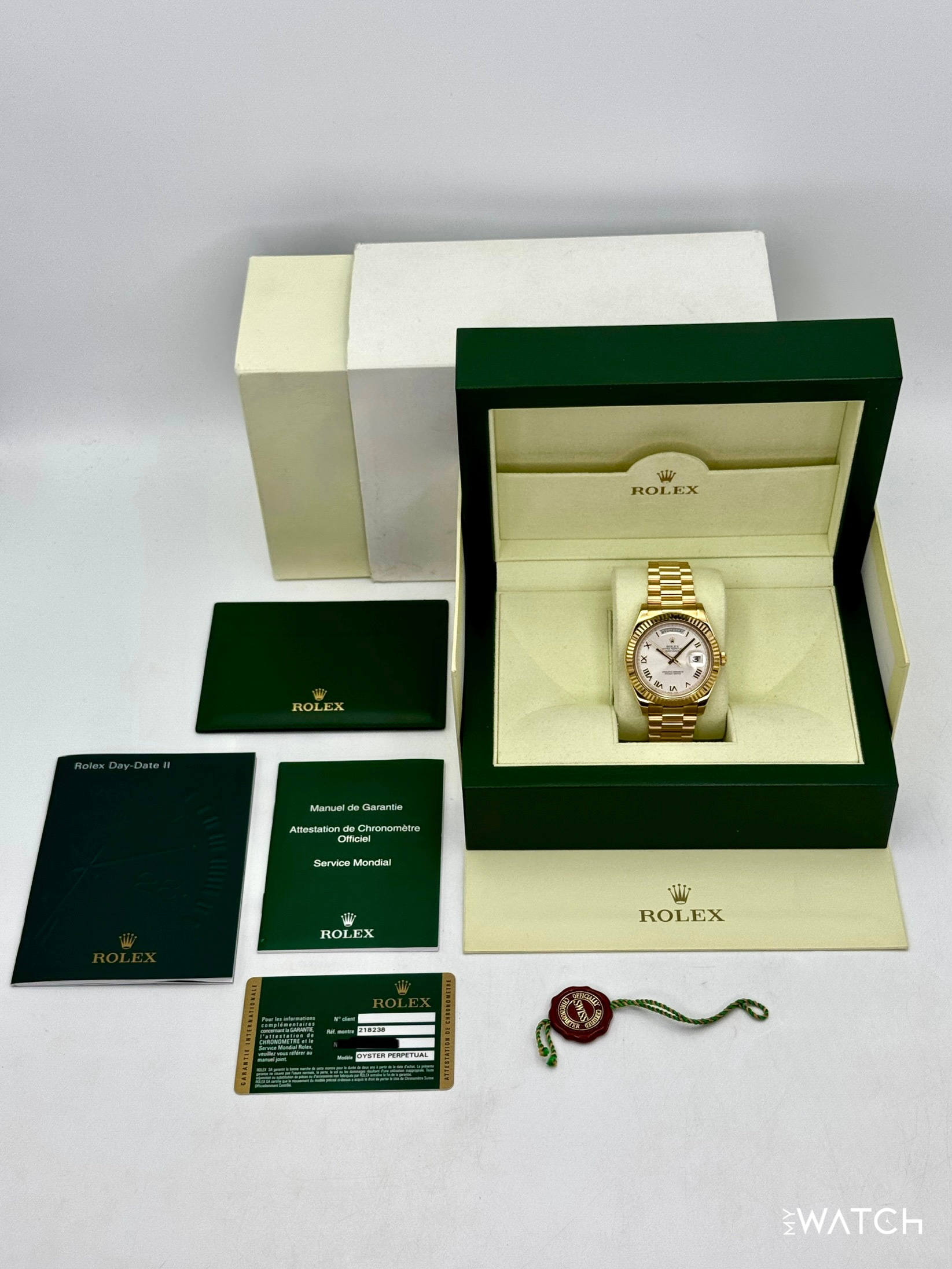 2012 Rolex Day-Date II 41mm 218238 Presidential Silver Dial - MyWatchLLC