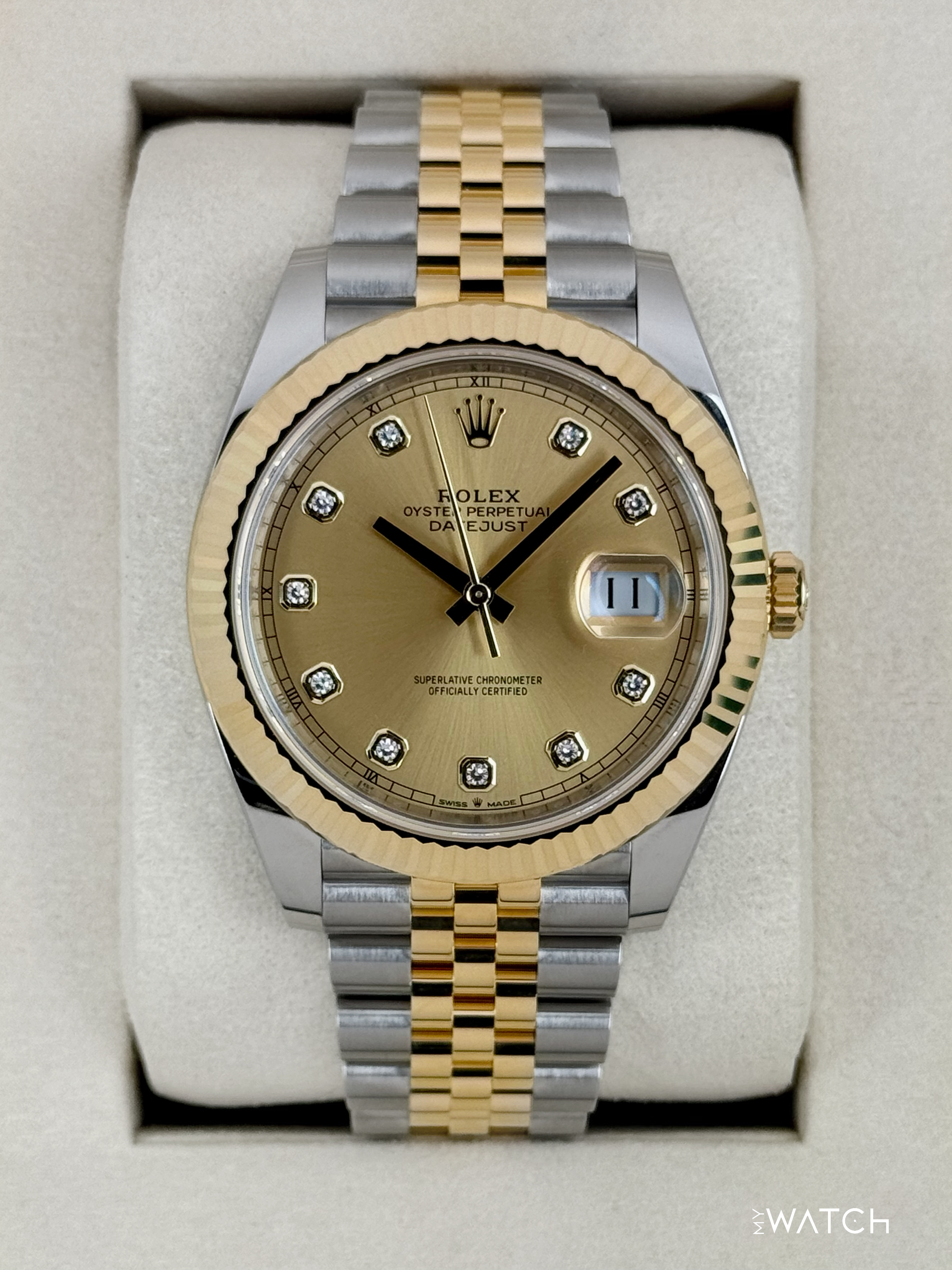Rolex Datejust T Number 10 Points Diamond Index Sunray Champagne Color Dial Rolex 36mm Datejust Champagne Index Dial with Diamond Bezel  main image 2