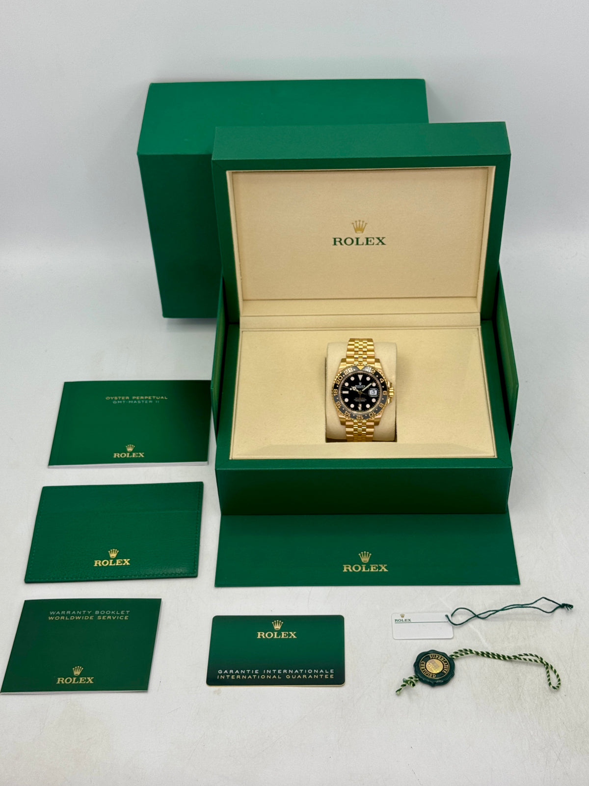 2025 Rolex GMT-Master II 40mm 126718GRNR Yellow Gold Jubilee Black Dial - MyWatchLLC