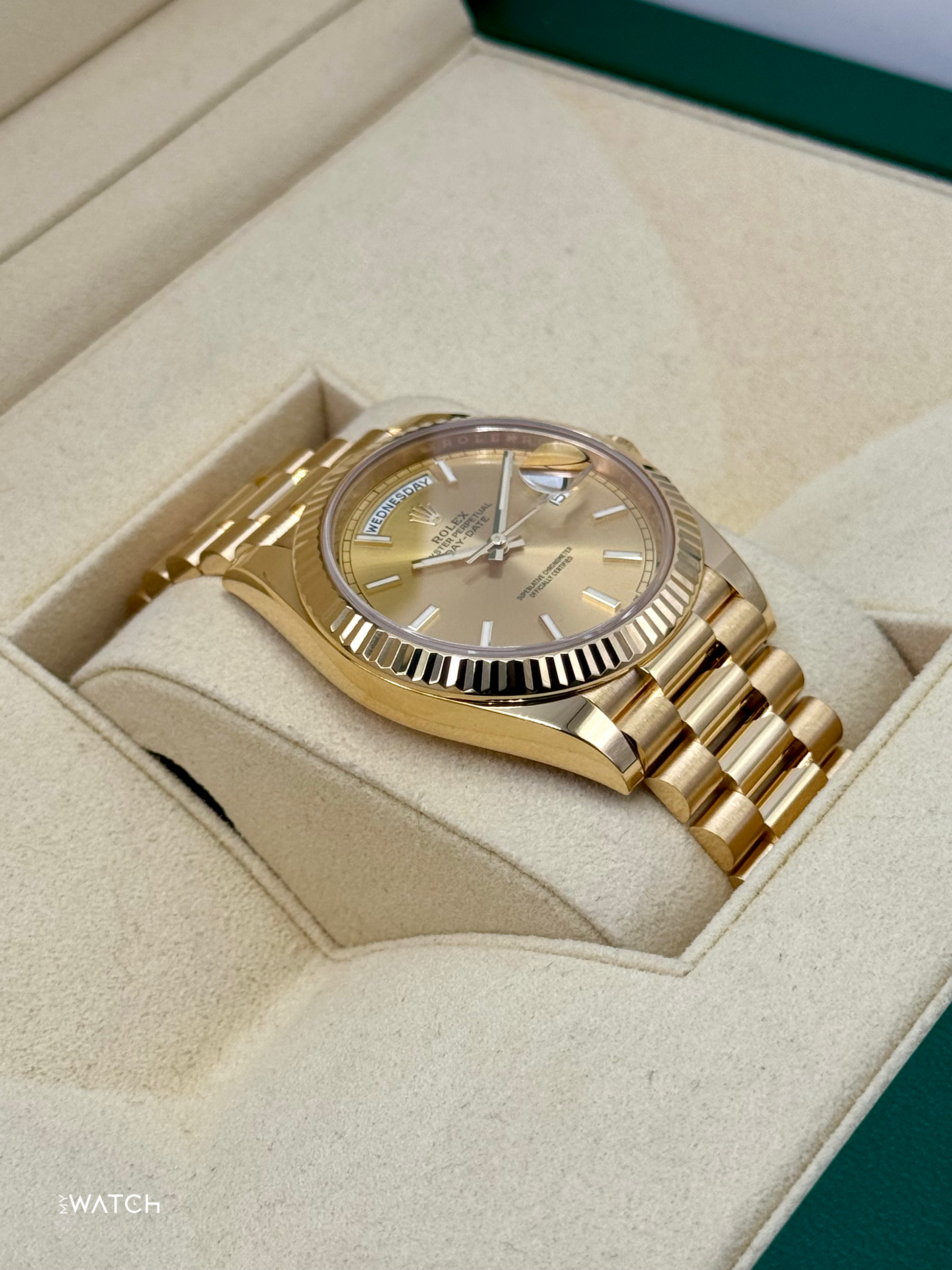 2020 Rolex Day-Date 40mm 228238 Champagne Stick Dial - MyWatchLLC