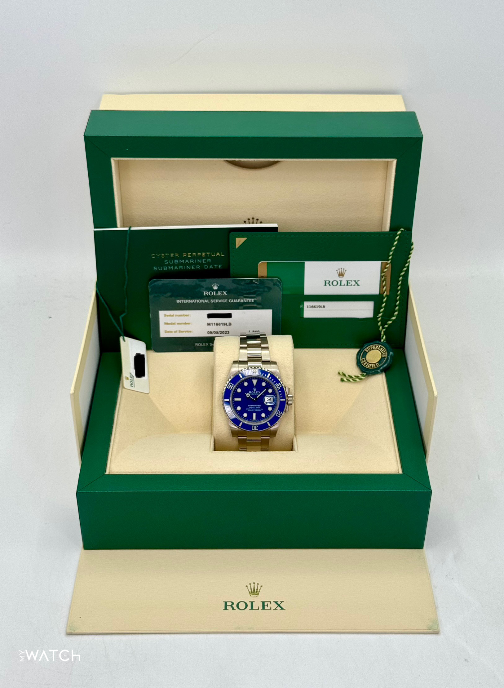 2018 Rolex Submariner "Smurf" 40mm 116619LB White Gold Blue Dial - MyWatchLLC