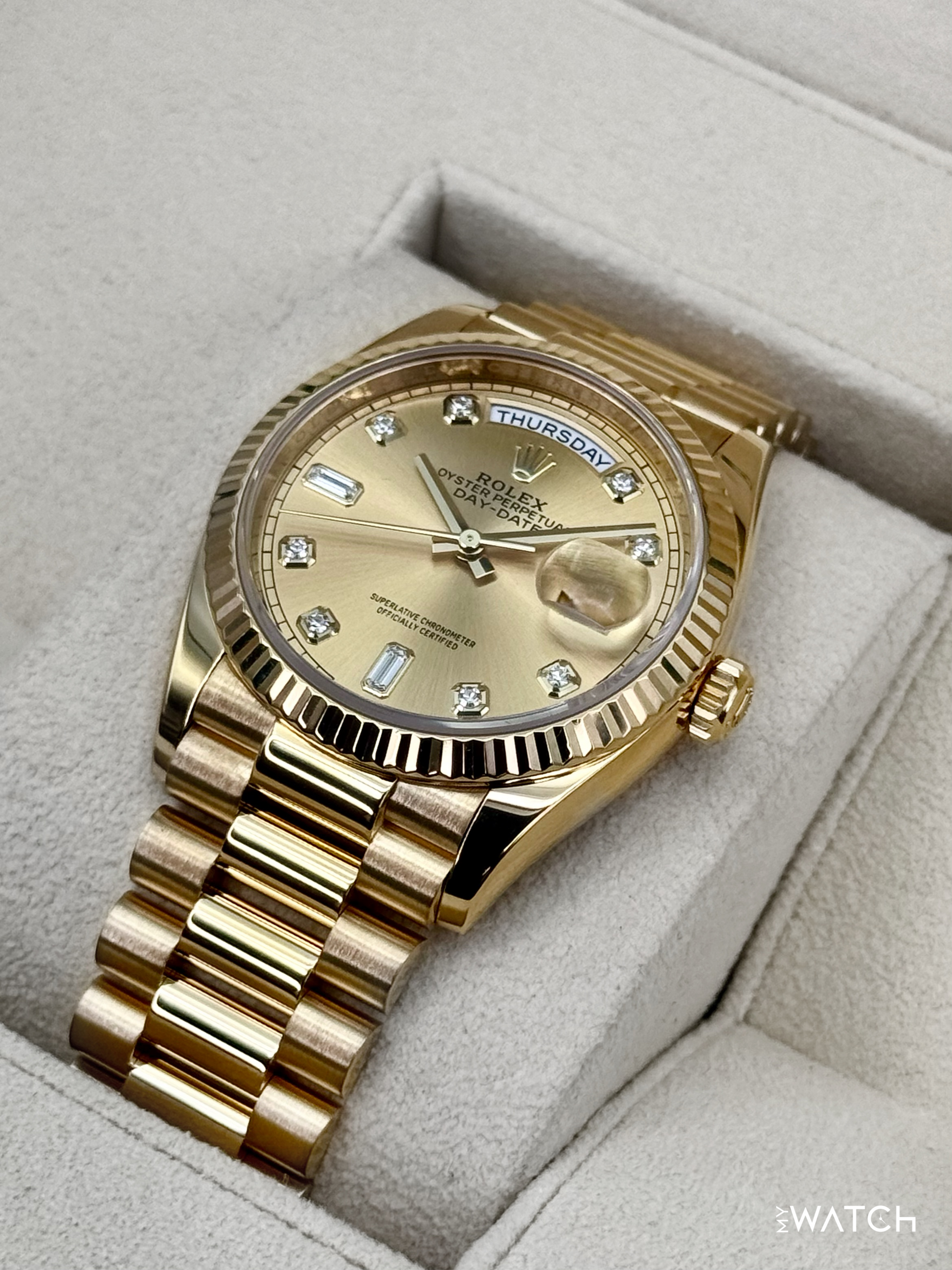 2024 Rolex Day-Date 36mm 128238 Presidential Champagne Diamond Dial - MyWatchLLC