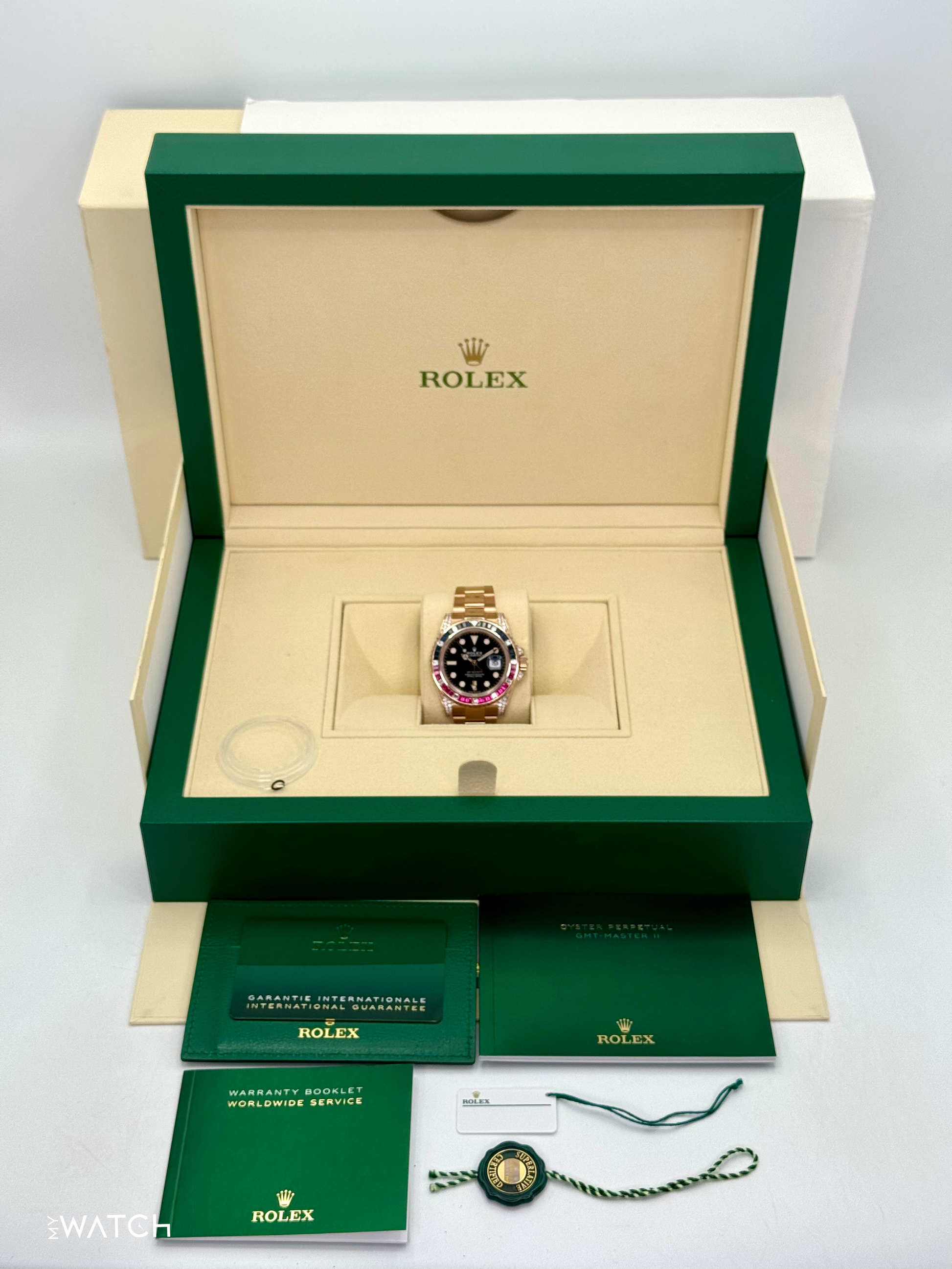 NOS 2021 Rolex GMT-Master II 40mm 126755SARU Pepsi Rose Gold Sapphire Ruby - MyWatchLLC