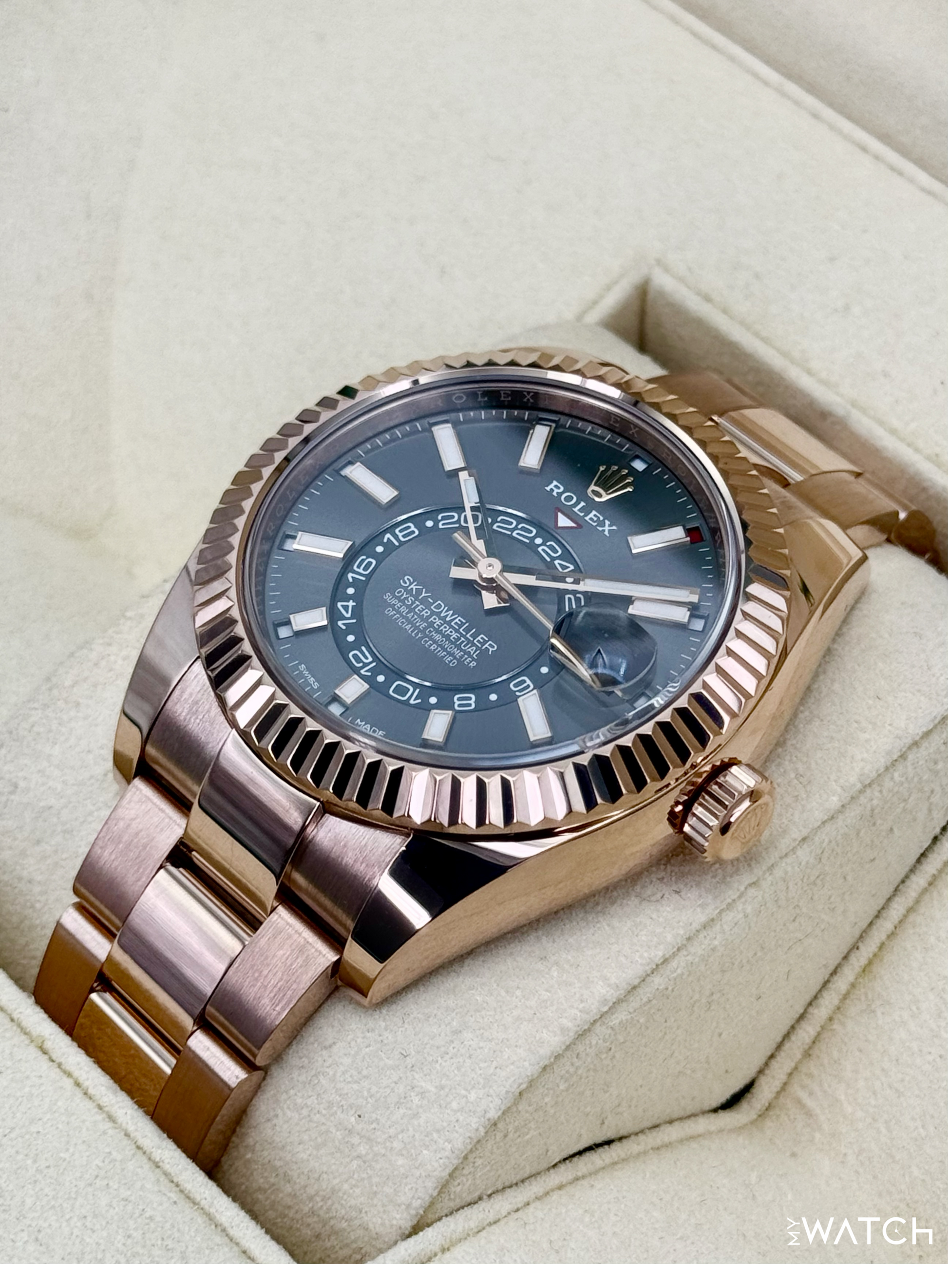 2019 Rolex Sky-Dweller 42mm 326935 Rose Gold Oyster Rhodium Dial - MyWatchLLC