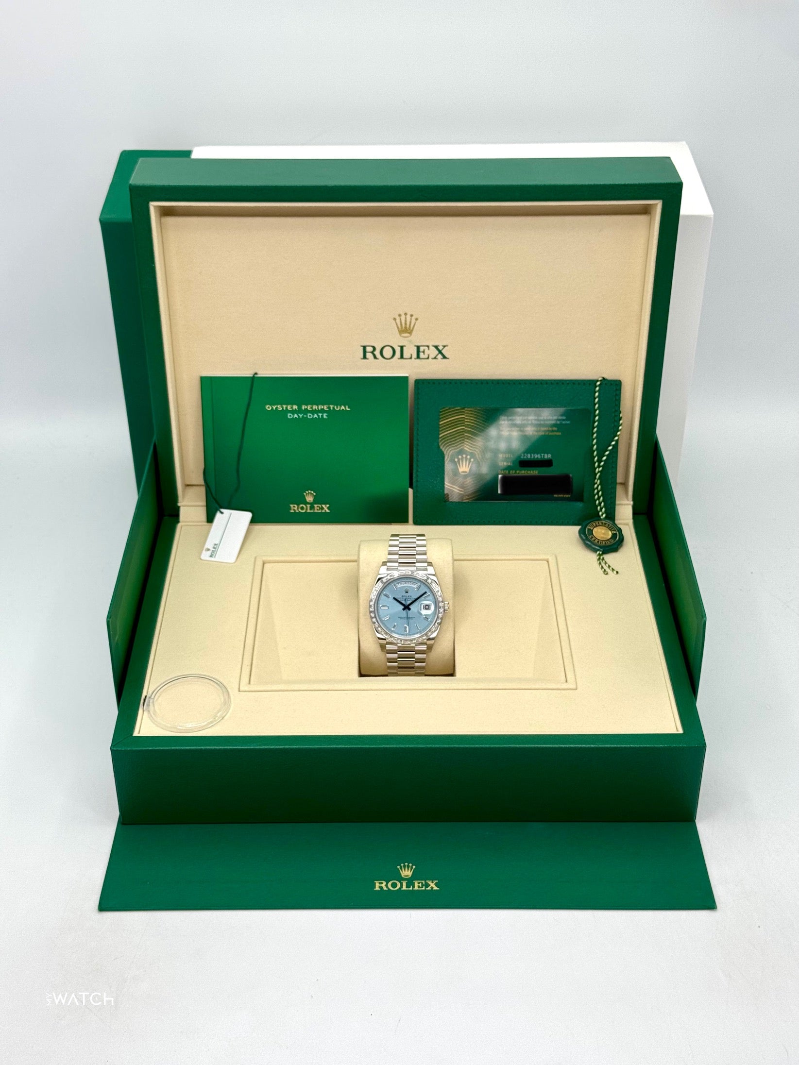 NEW 2025 Rolex Day-Date 40mm 228396TBR Ice Blue Diamond Baguette Dial - MyWatchLLC