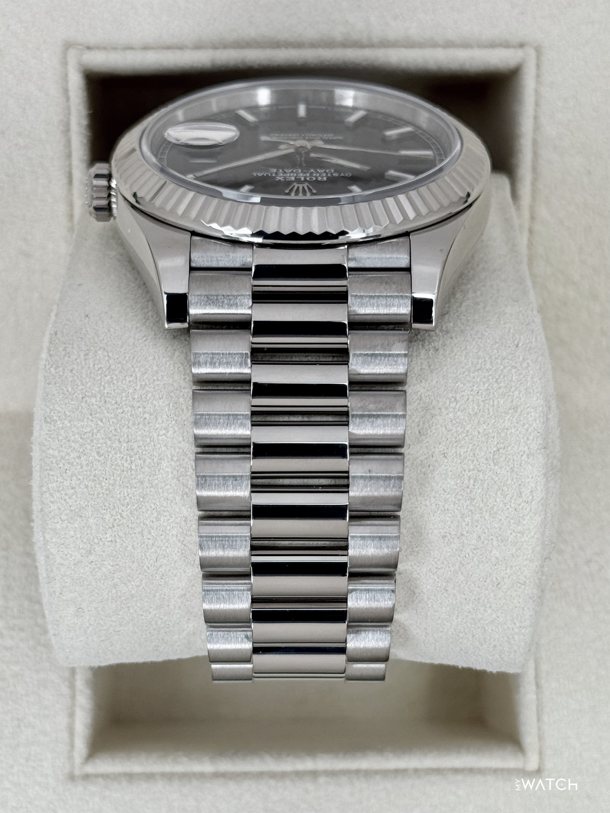2025 Rolex Day-Date 40mm 228239 Presidential 18kt White Gold Black Dial - MyWatchLLC