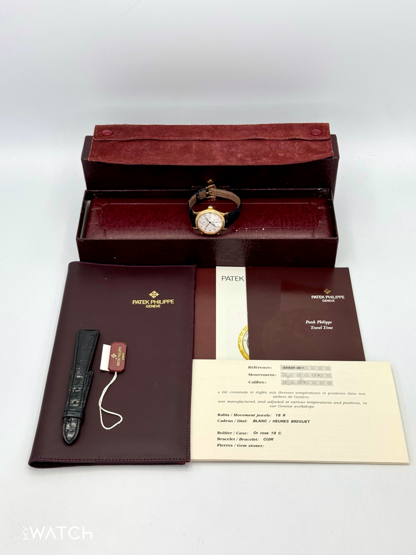 2002 Patek Philippe Travel Time 18k 29mm 4864R Yellow Gold White Dial - MyWatchLLC