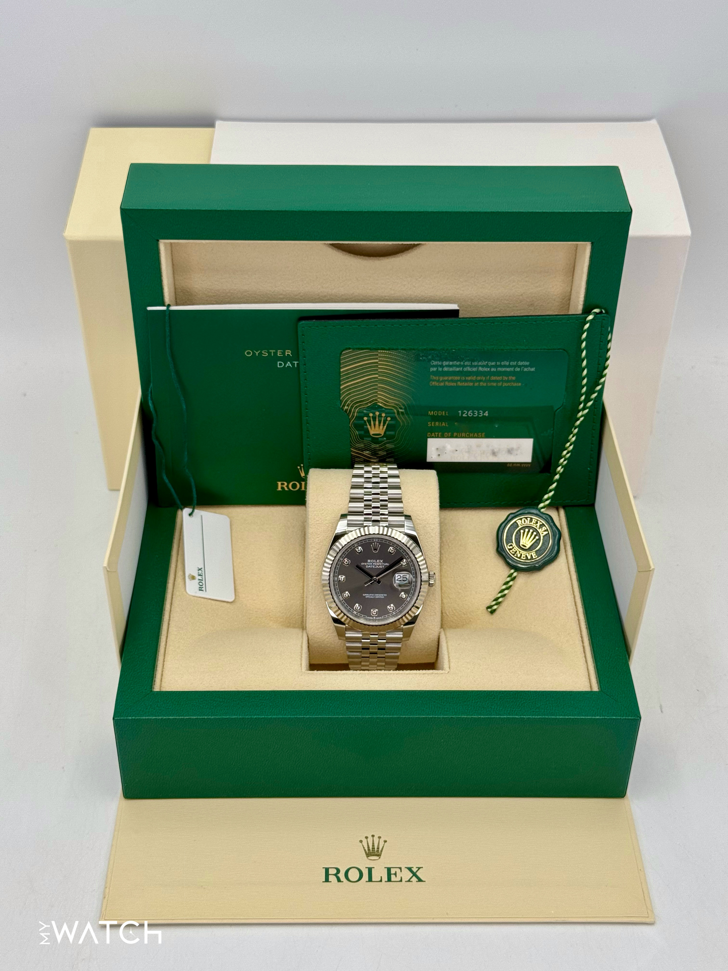 2024 Rolex Datejust 41mm 126334 Stainless Steel Jubilee Rhodium Diamond Dial