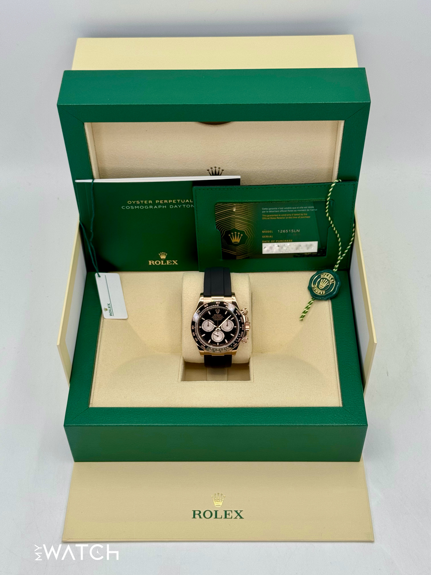 2024 Rolex Daytona 40mm 126515LN Rose Gold Oysterflex Black Dial
