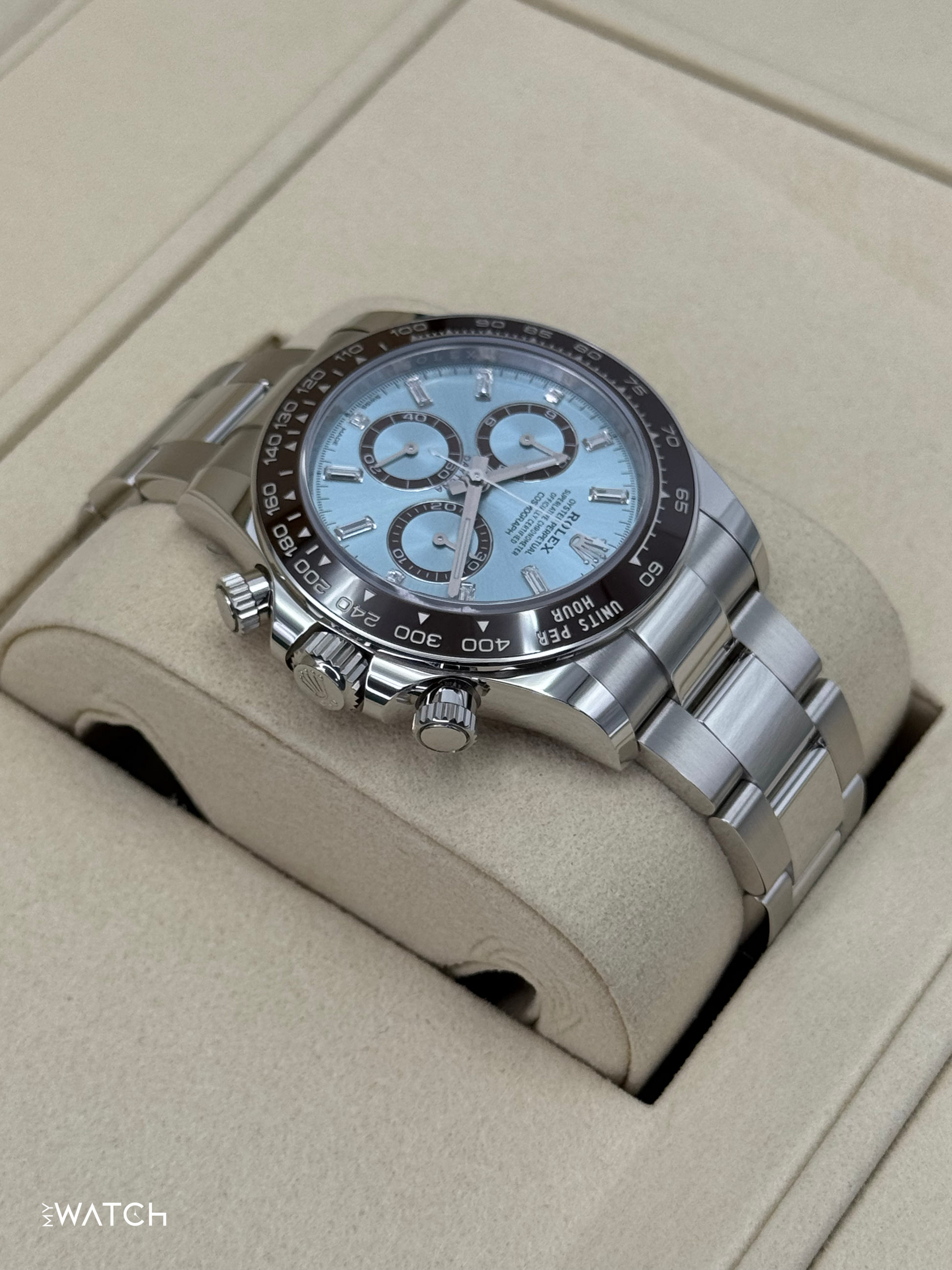 NEW 2025 Rolex Daytona 40mm 126506 Platinum Ice Blue Diamond Baguette Dial - MyWatchLLC