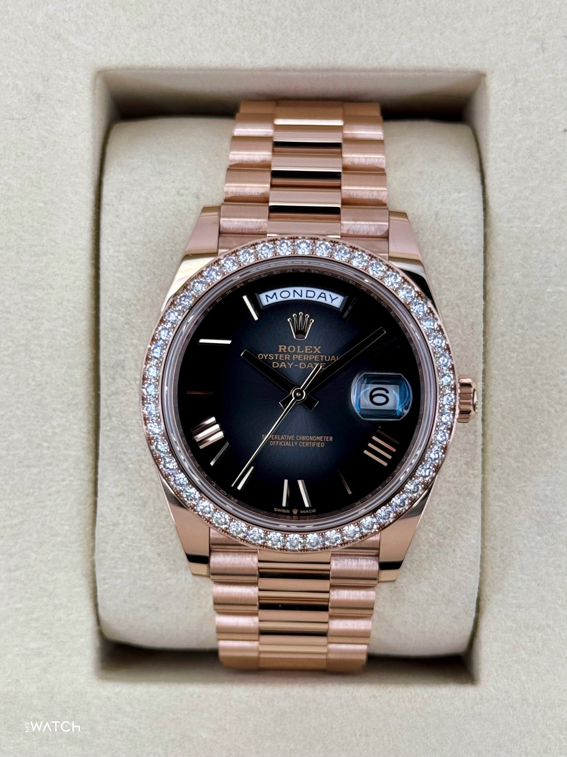 NEW 2025 Rolex Day-Date 40mm 228345RBR Rose Gold Slate Ombre Dial - MyWatchLLC