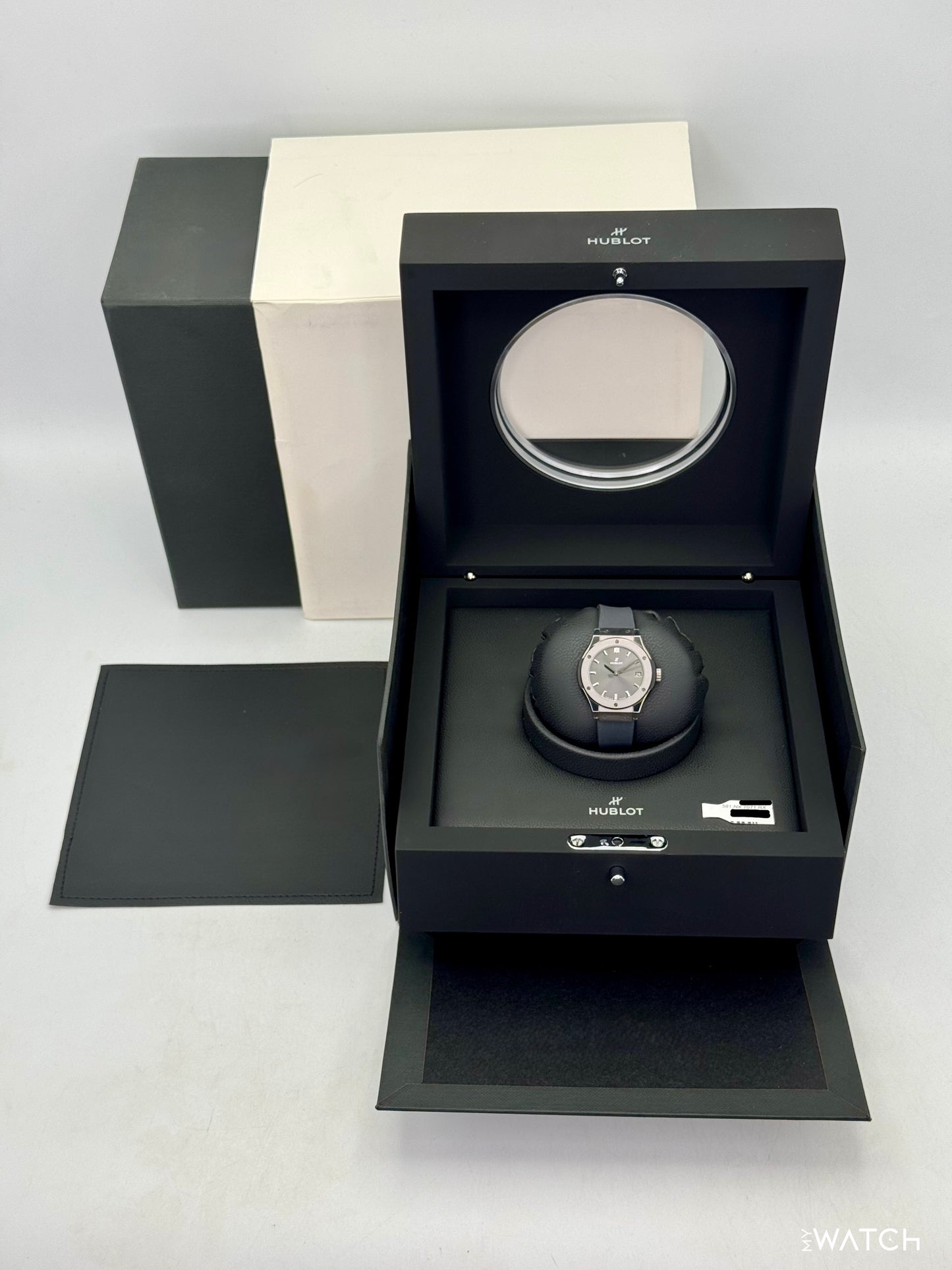 2022 Ladies Hublot Classic Fusion 33mm 581.NX.7071.RX Titanium Grey Dial - MyWatchLLC