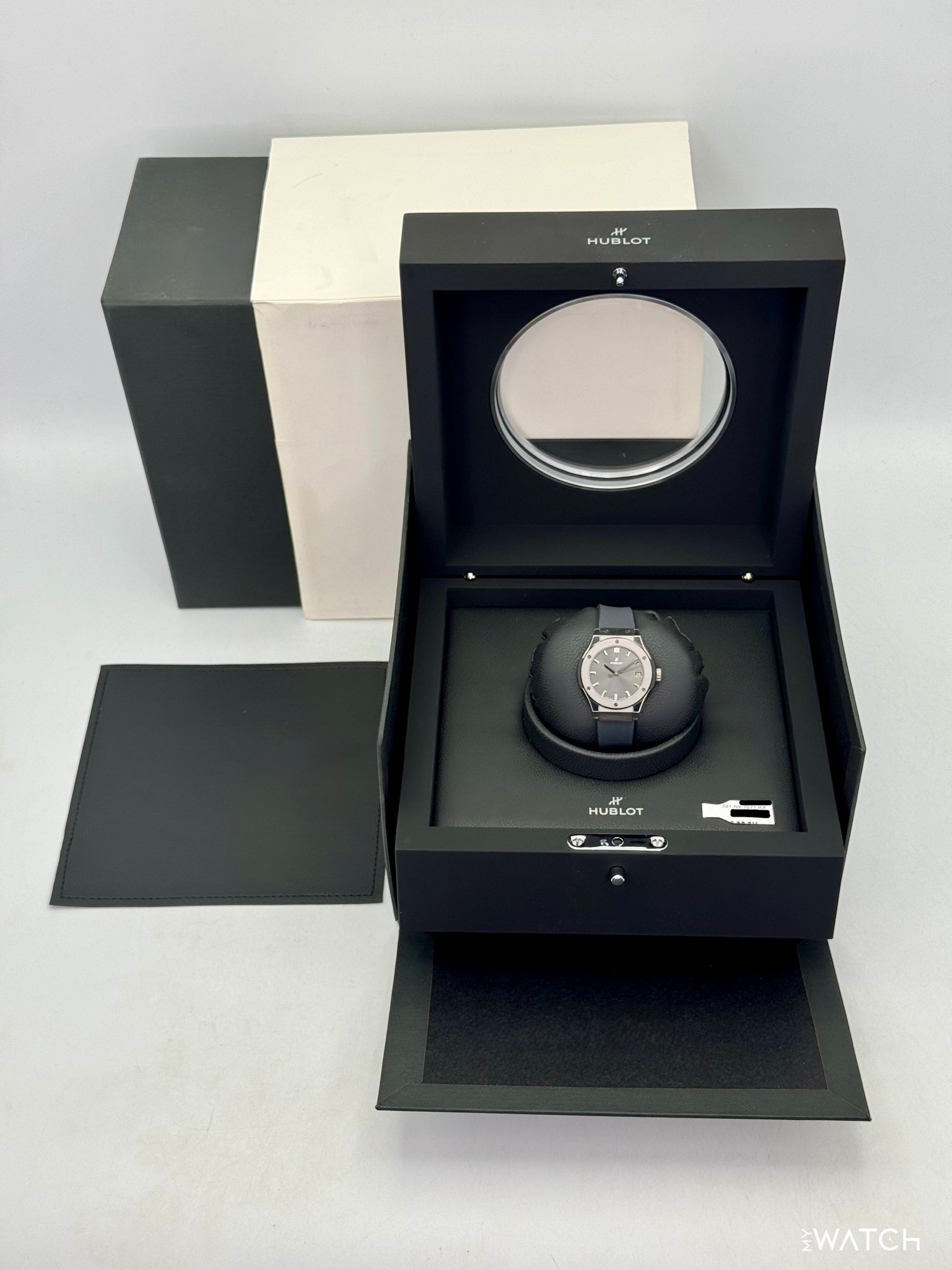 2022 Ladies Hublot Classic Fusion 33mm 581.NX.7071.RX Titanium Grey Dial - MyWatchLLC