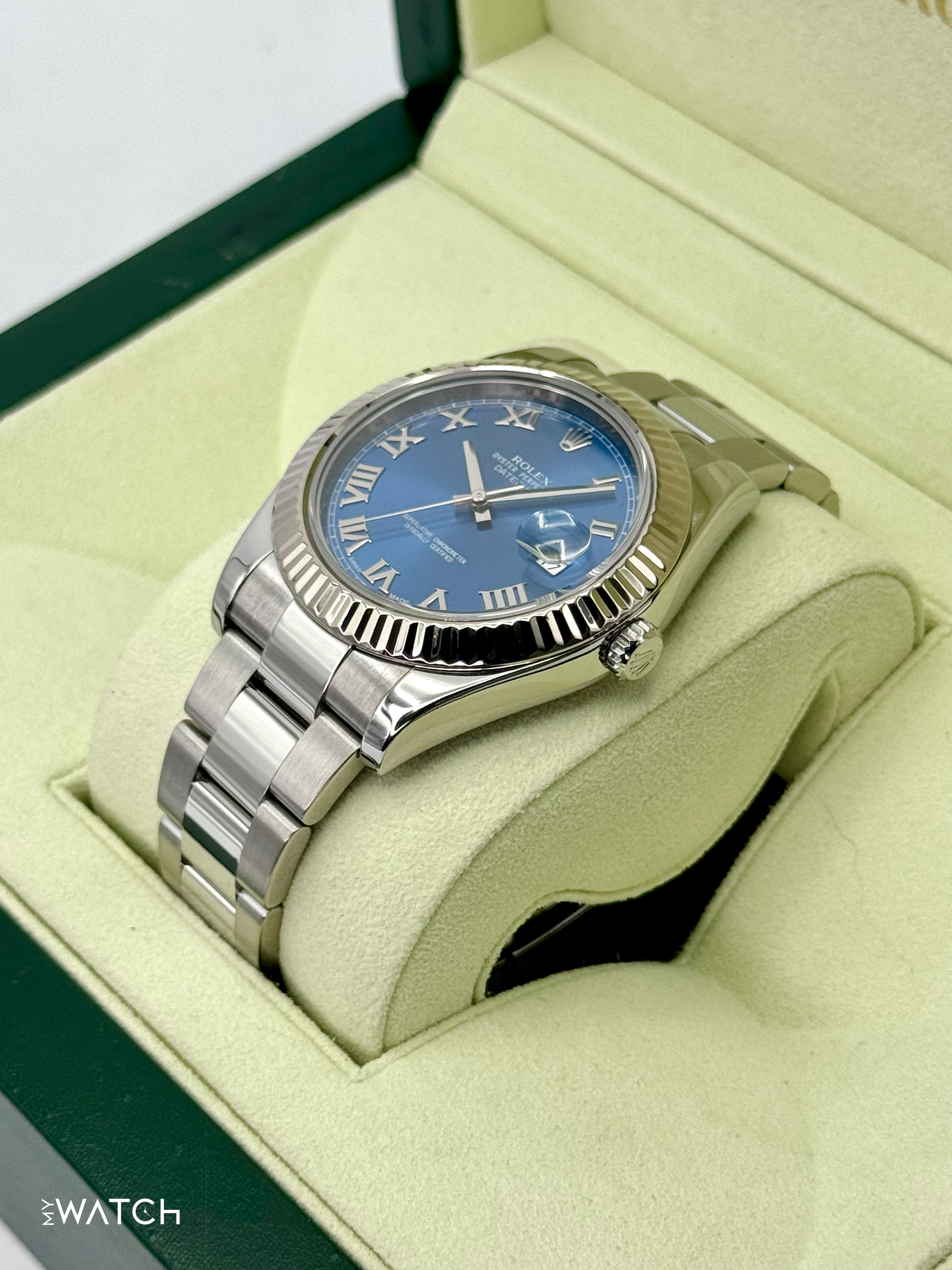 2010 Rolex Datejust II 41mm 116334 Stainless Steel Oyster Blue Dial - MyWatchLLC